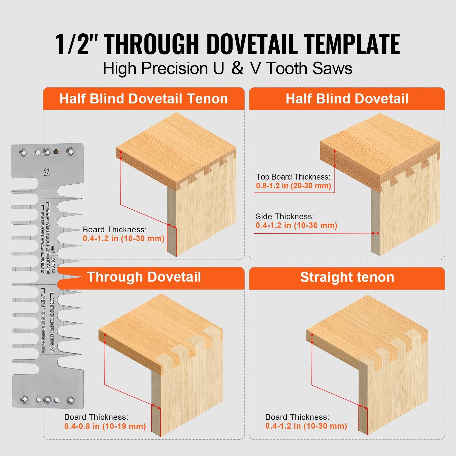 VEVOR Dovetail Jig, 310 mm Width, Dove Tailing Router Jigs with 4 Router Bits & 6 Templates, Precise Alignment Dove Tail Jig, Mortise and Tenon Woodworking Tools for Furniture & Wood Cabinet Making