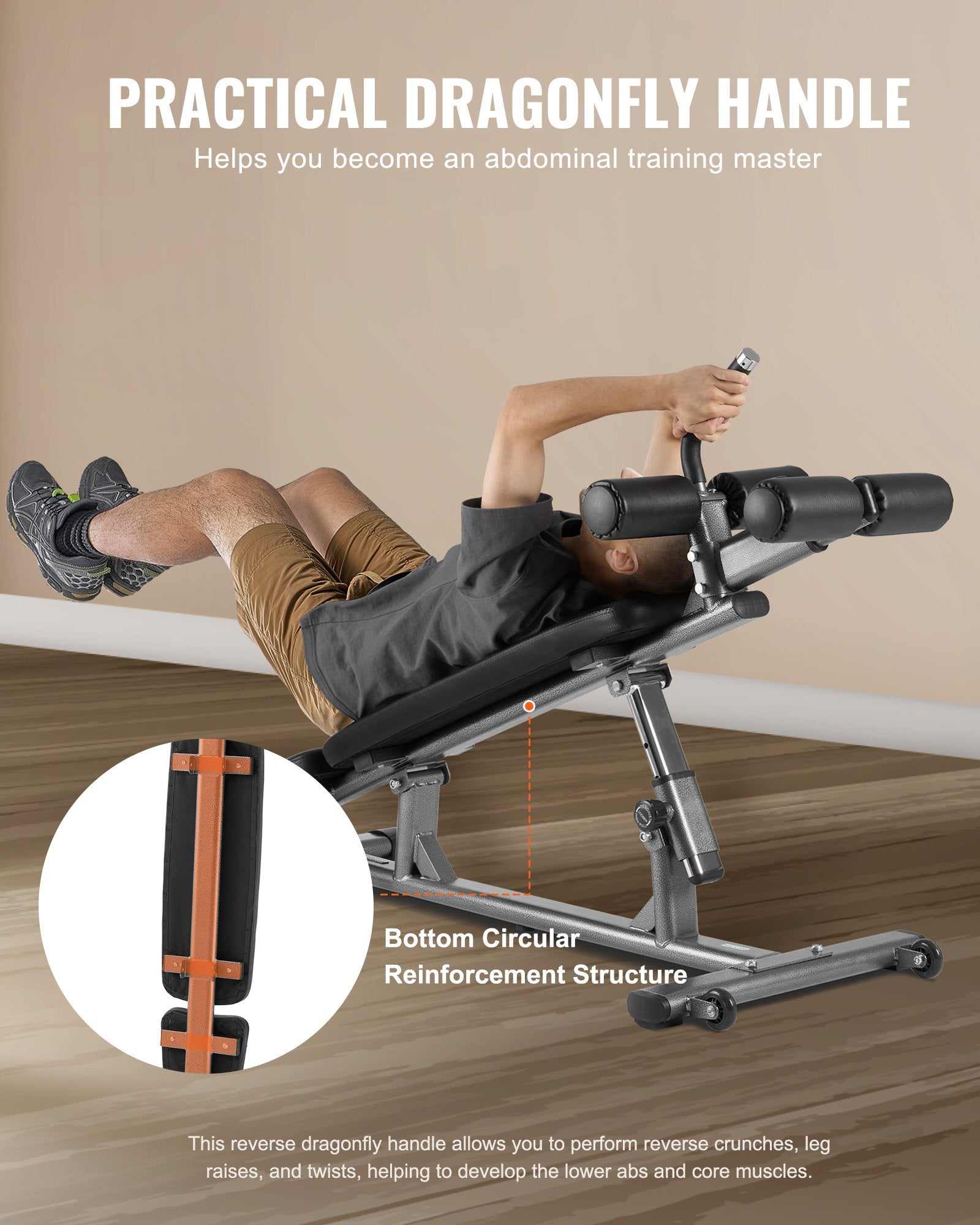 VEVOR Sit Up Bench, Decline Ab Bench with Reverse Crunch Handle, with 4 Adjustable Height Settings, Heavy Duty Steel, 454 kg Capacity, for Home Gym Workouts, Strength Training, Full Body Muscles