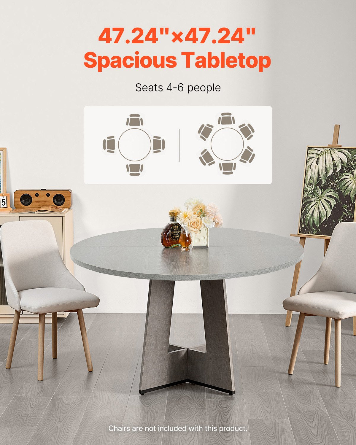 VEVOR Round Dining Table, 47 inch Wood Table for 4-6 Person, Farmhouse Circle Dinner Furniture, Rustic Leisure Tables with Thick Wooden Legs, for Home Kitchen Living Room, Grey (Only Table)