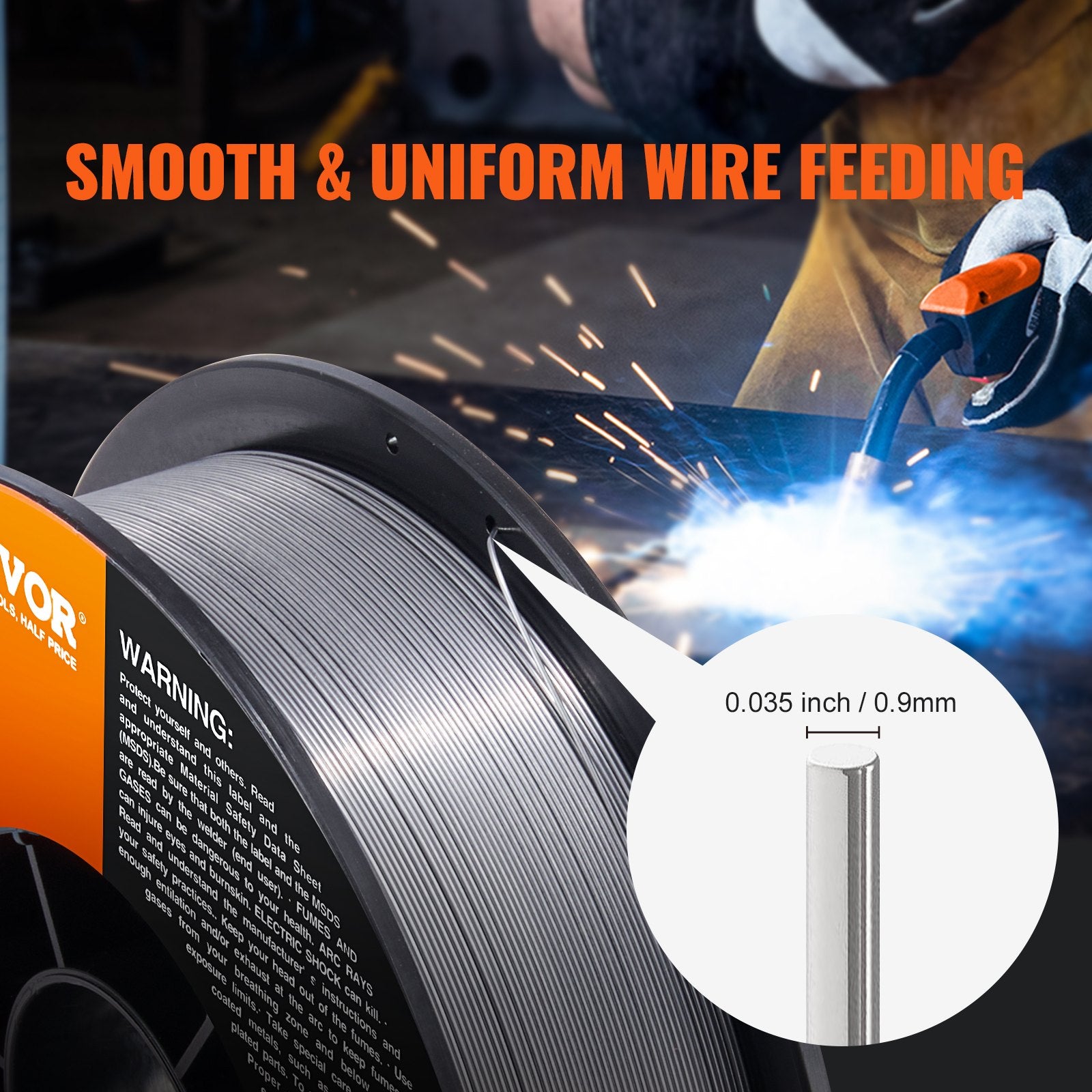 VEVOR Flux Core MIG Welding Wire E71T-GS 0.035" 10LB Gasless Mild Steel MIG Wire