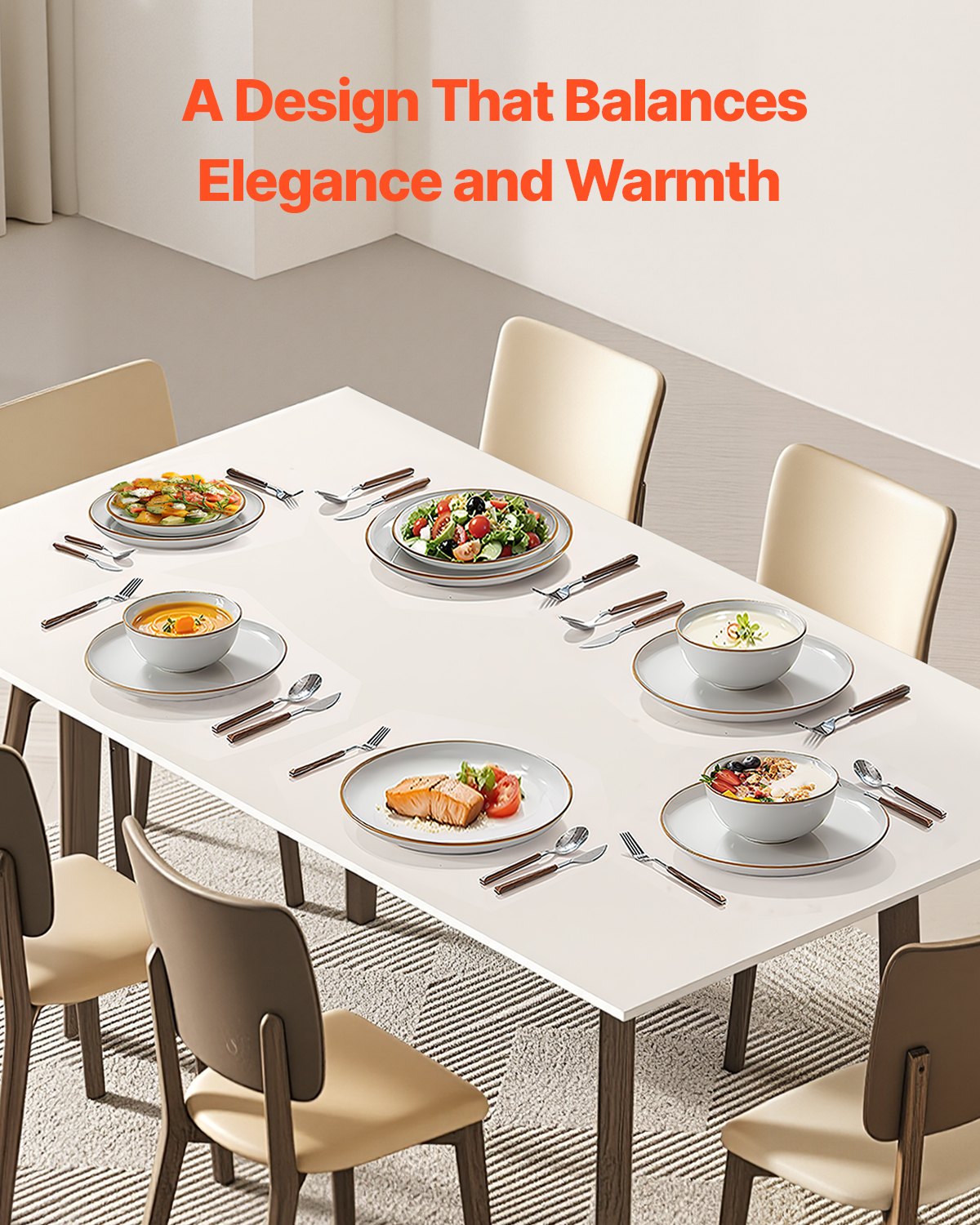 VEVOR 18 PCS Dinnerware Set Ceramic Plates and Bowls Sets Service for 6 White