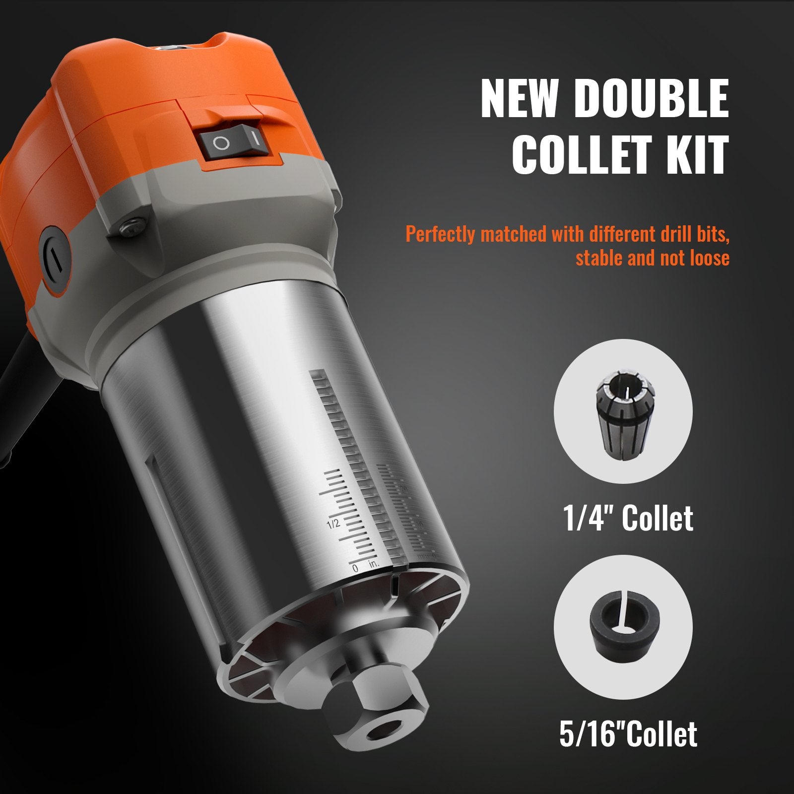 VEVOR Wood Router, 1.25HP 800W, Compact Wood Trimmer Router Combo Tool with Plunge and Fixed Base, 30000RPM 6 Variable Speeds, with 1/4'' & 5/16'' Collets Dust Hood, for Woodworking Slotting Trimming