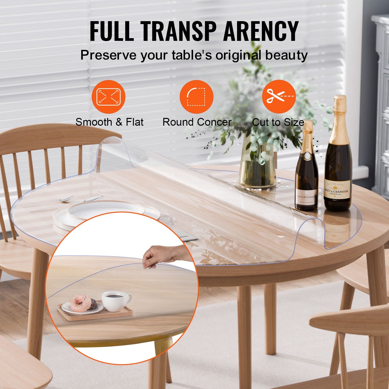 VEVOR Plastic Table Cover, 42 x 42 Inch 2.0 mm Thick Clear Table Protector, Round PVC Desk Mat, Waterproof & Easy Cleaning Desk Pad Tablecloth, for Office Dresser Dining Room Table Night Stand