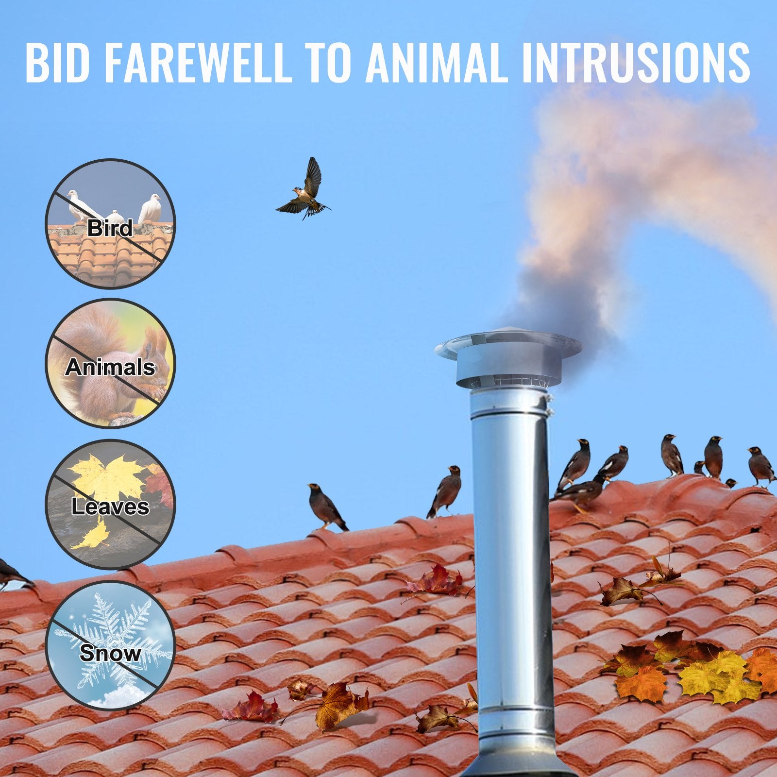 VEVOR Chimney Cap 6-inch 304 Stainless Steel Round Roof Rain Cap Cover Silver