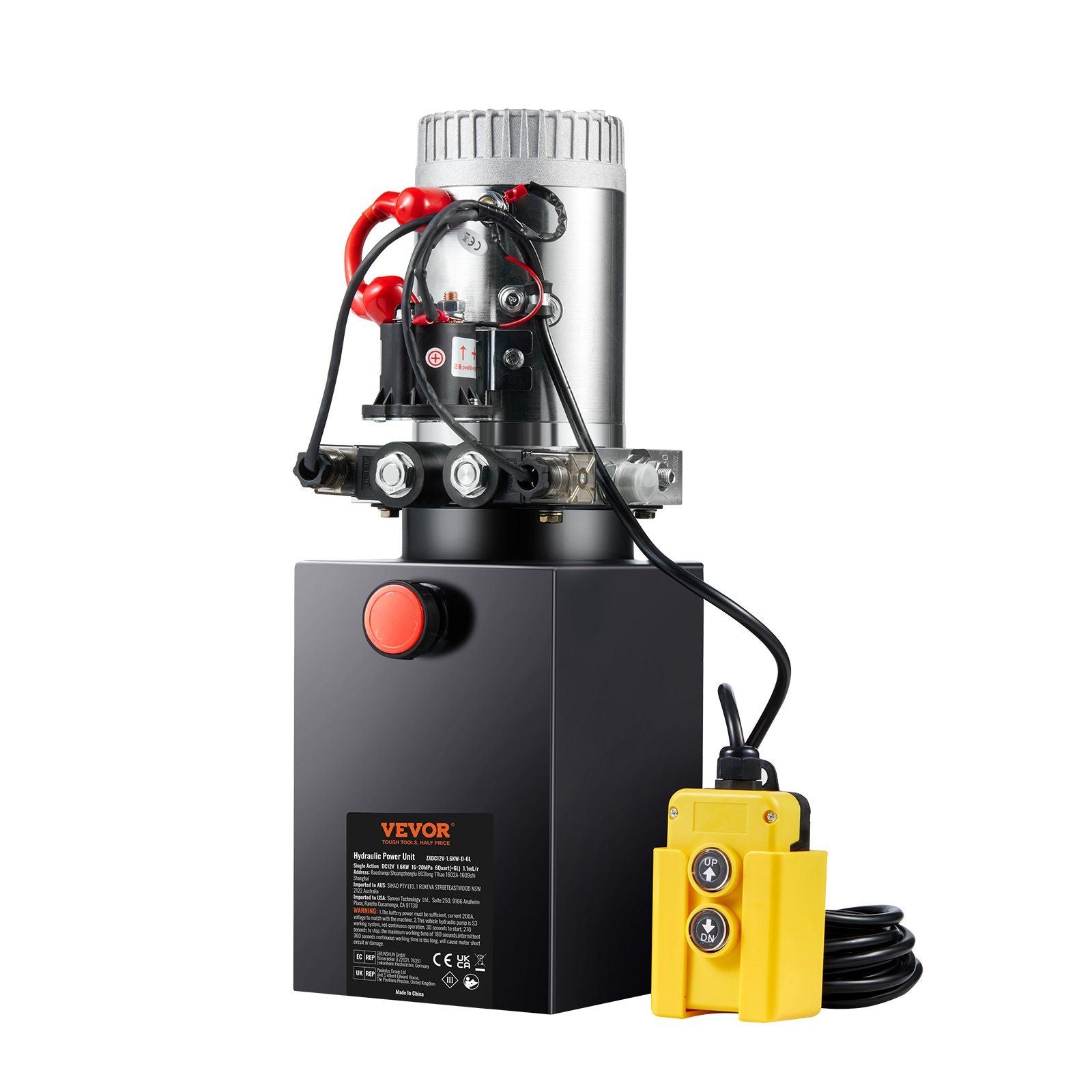 Hydraulic Pump, 6 Quart Hydraulic Power Unit, Double Acting Dump Trailer Pump, 0.91 GPM Flow Rate, 3200 PSI Max Relief Pressure, DC 12V Hydraulic Pump for Dump Trailer Car Lifting
