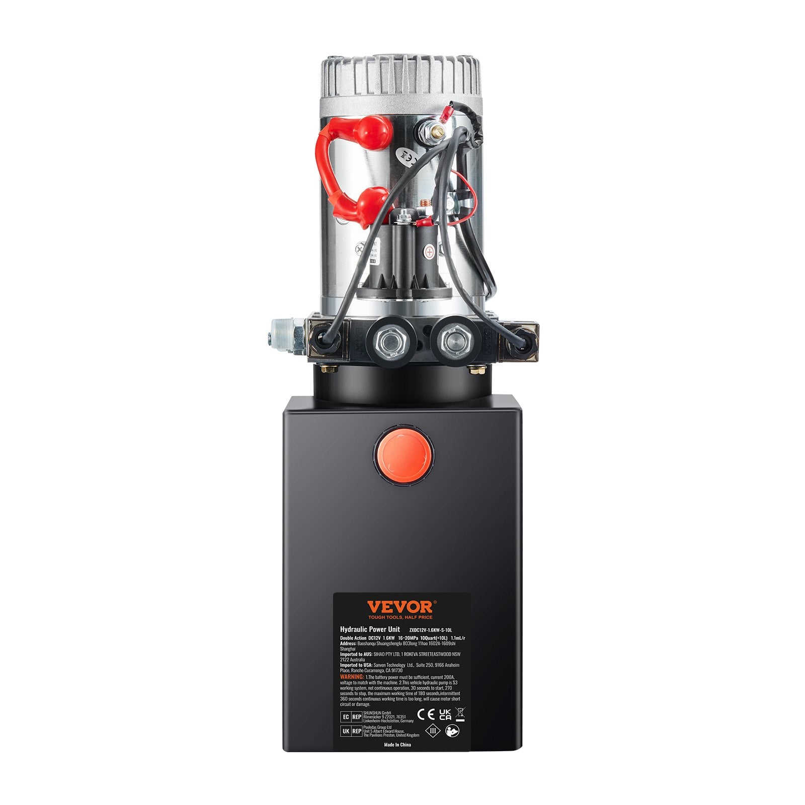 VEVOR Hydraulic Pump, 10 Quart Hydraulic Power Unit, Double Acting Dump Trailer Pump, 0.91 GPM Flow Rate, 3200 PSI Max Relief Pressure, DC 12V Hydraulic Pump for Dump Trailer Car Lifting