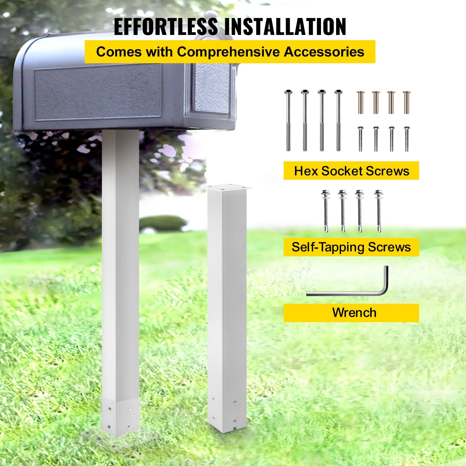 VEVOR Mailbox Post, 43\" High Mailbox Stand, White Powder-Coated Mail Box Post Kit, Q235 Steel Post Stand Surface Mount Post for Sidewalk and Street Curbside, Universal Mail Post for Outdoor Mailbox