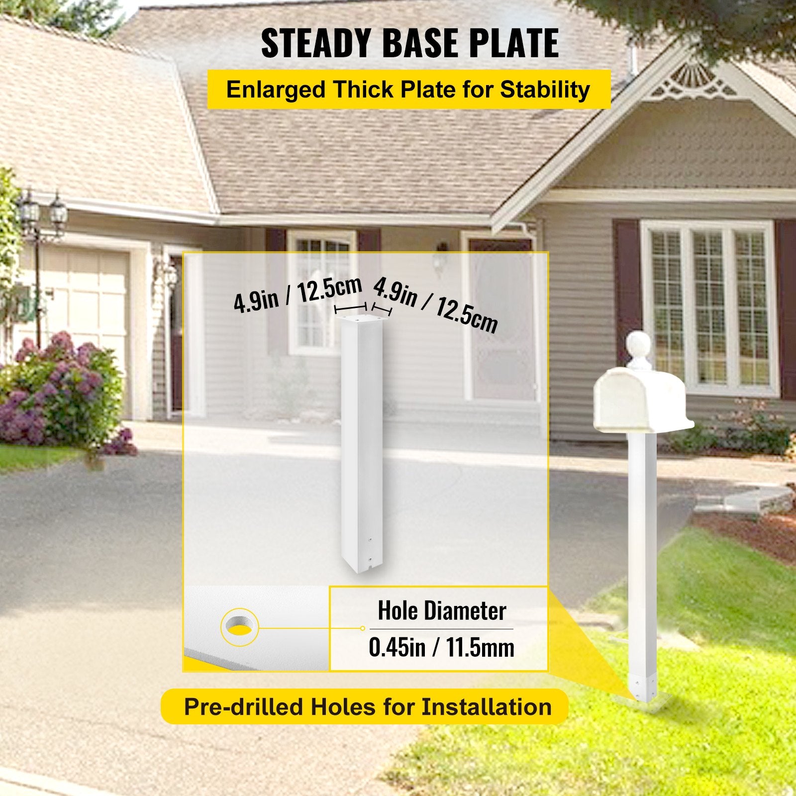 VEVOR Mailbox Post, 43\" High Mailbox Stand, White Powder-Coated Mail Box Post Kit, Q235 Steel Post Stand Surface Mount Post for Sidewalk and Street Curbside, Universal Mail Post for Outdoor Mailbox