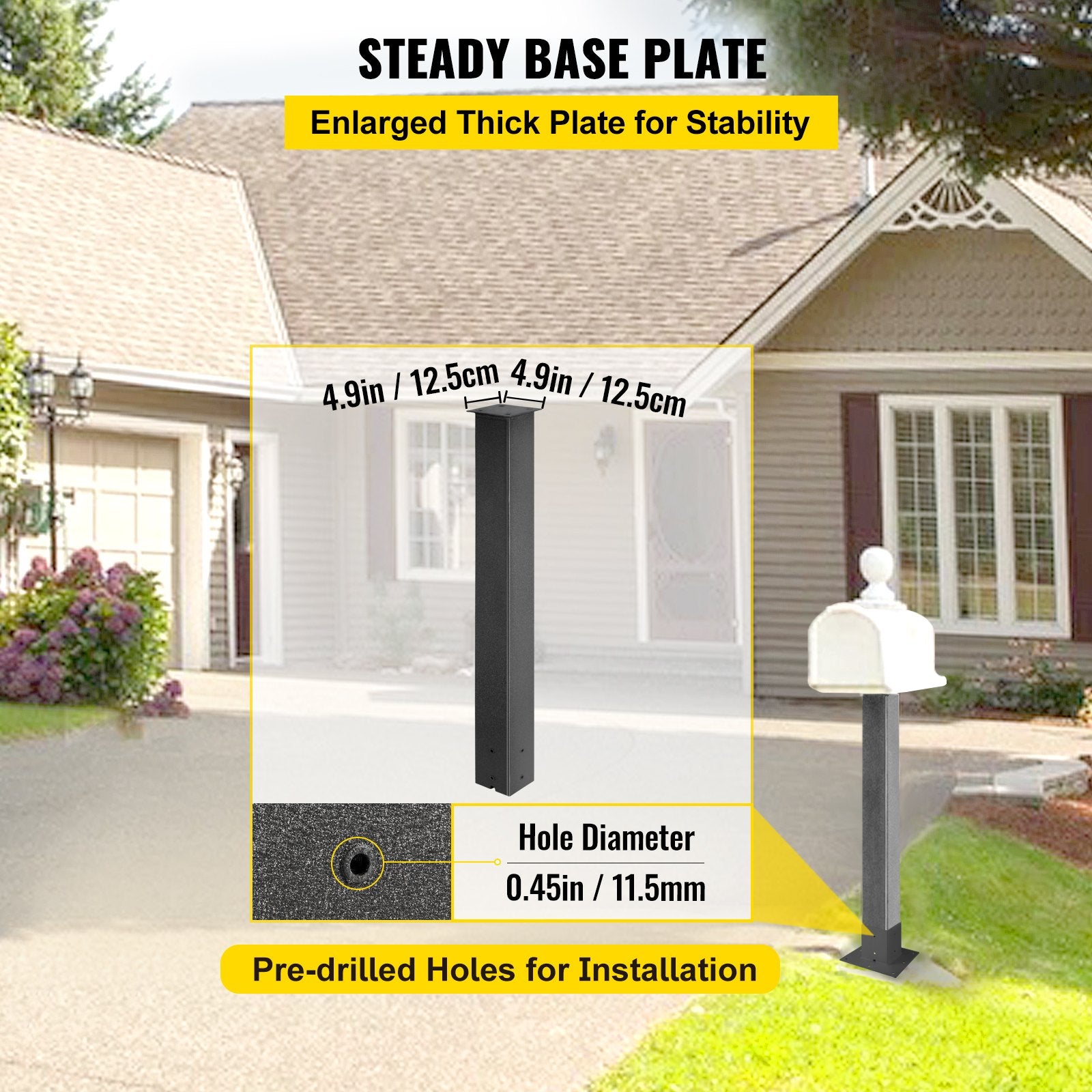 VEVOR Mailbox Post Stand Mail Box Post 43" Black Powder-Coated Steel for Outdoor