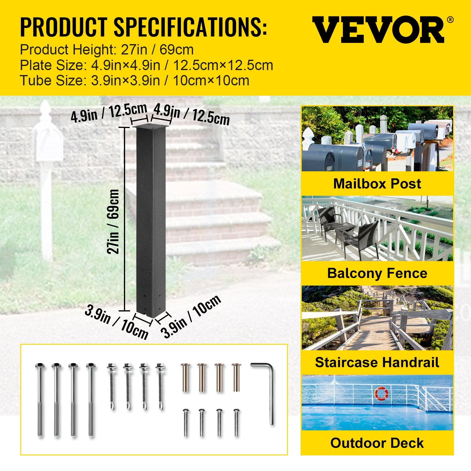 VEVOR Mailbox Post Stand Mail Box Post 43" Black Powder-Coated Steel for Outdoor