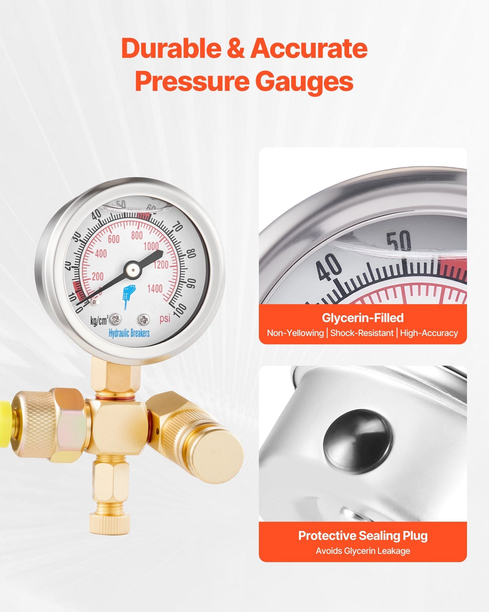 Hydraulic Nitrogen Accumulator Charging Kit, 0-100 Bar Nitrogen Fill Kit, Pressure Test System with 1 Pressure Gauge, 1 Gas Hose, 1 Valve Body and 1 CGA580 Adapter for Construction Machinery