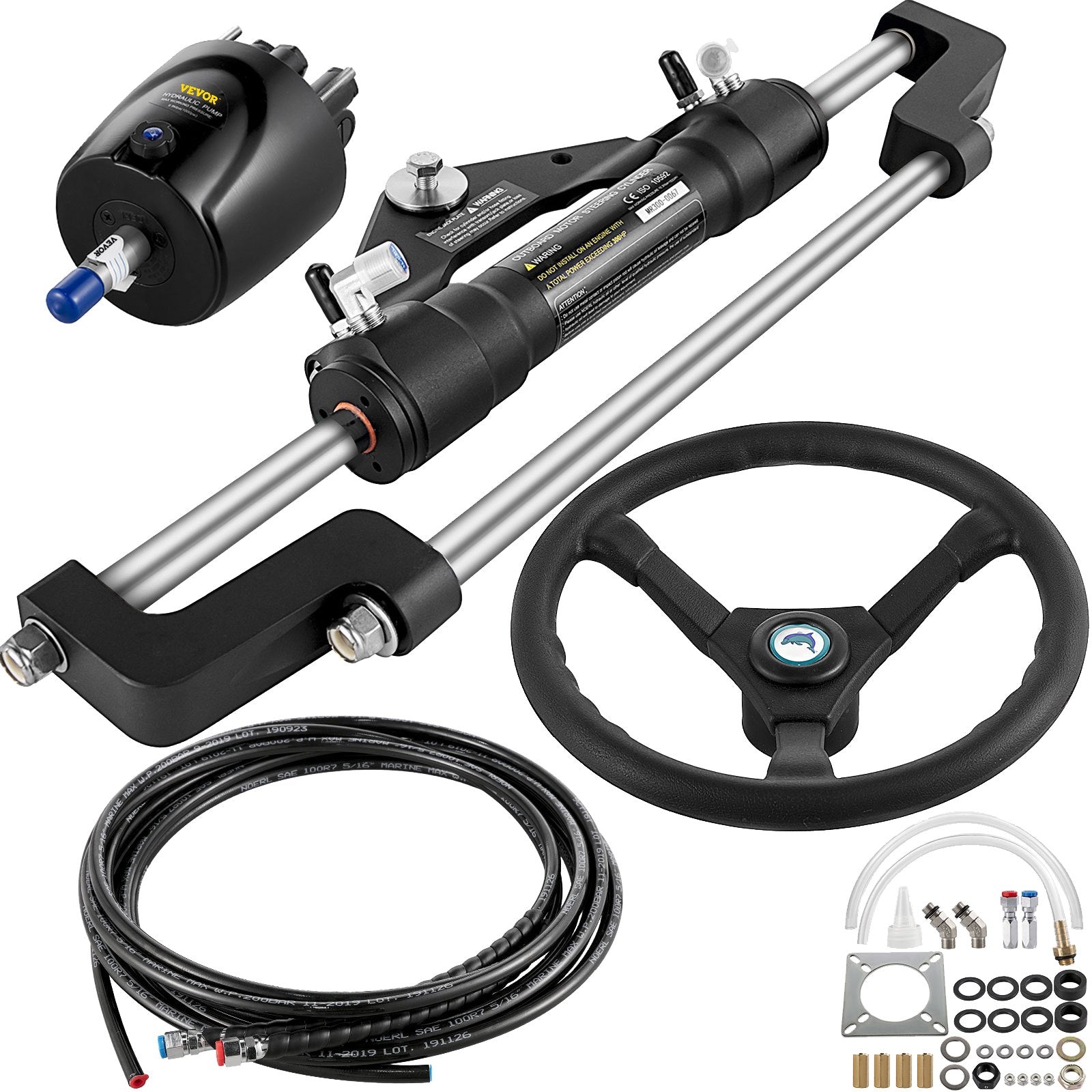 VEVOR Hydraulic Boat Steering Kit, 300HP Hydraulic Steering Kit Helm Pump, Hydraulic Outboard Steeing Kit with 4267 mm Hydraulic Steering Hose for Boat Steering System