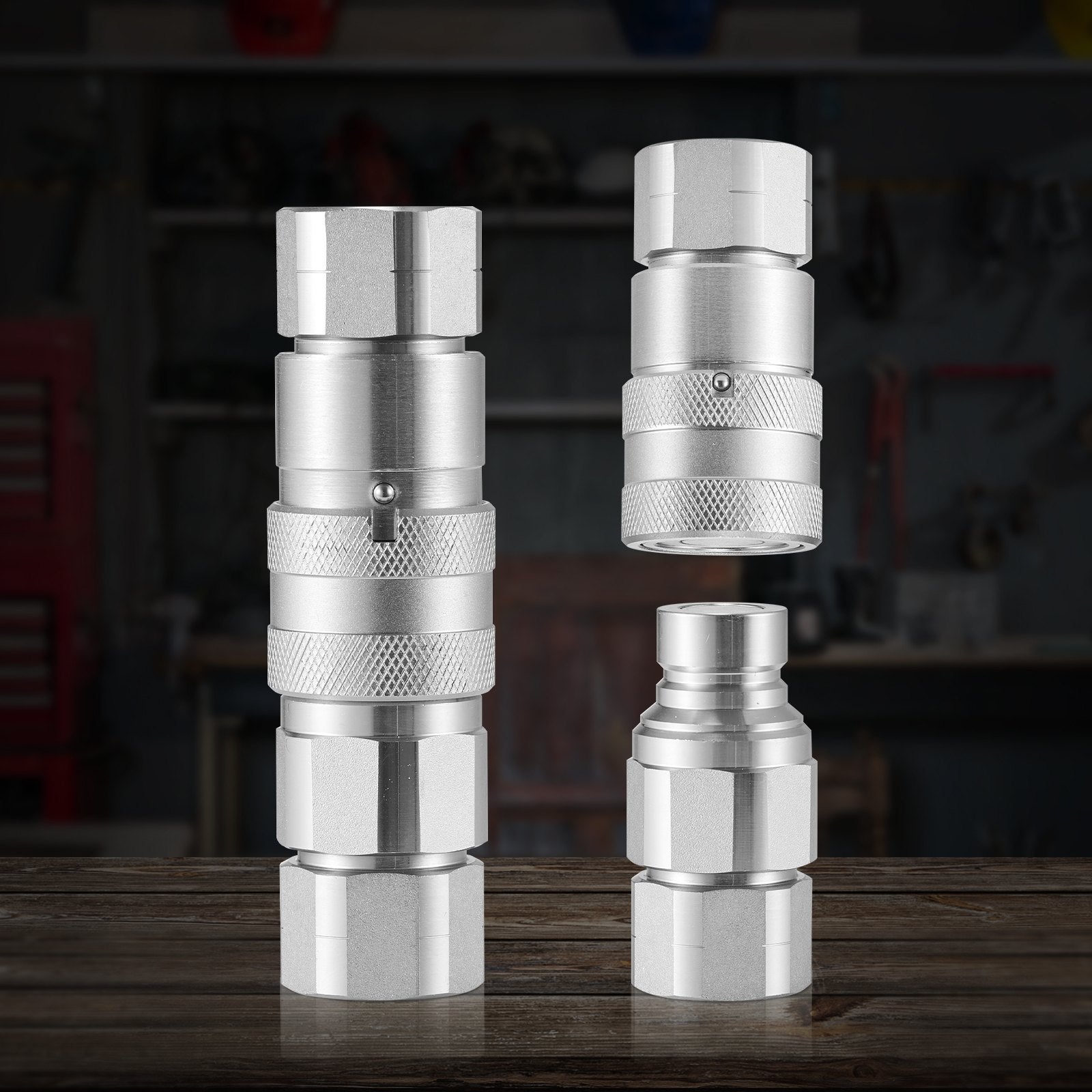 VEVOR 1/2" Flat Face Hydraulic Couplers 1/2" NPT Skid Steer Couplers 2 Dust Caps