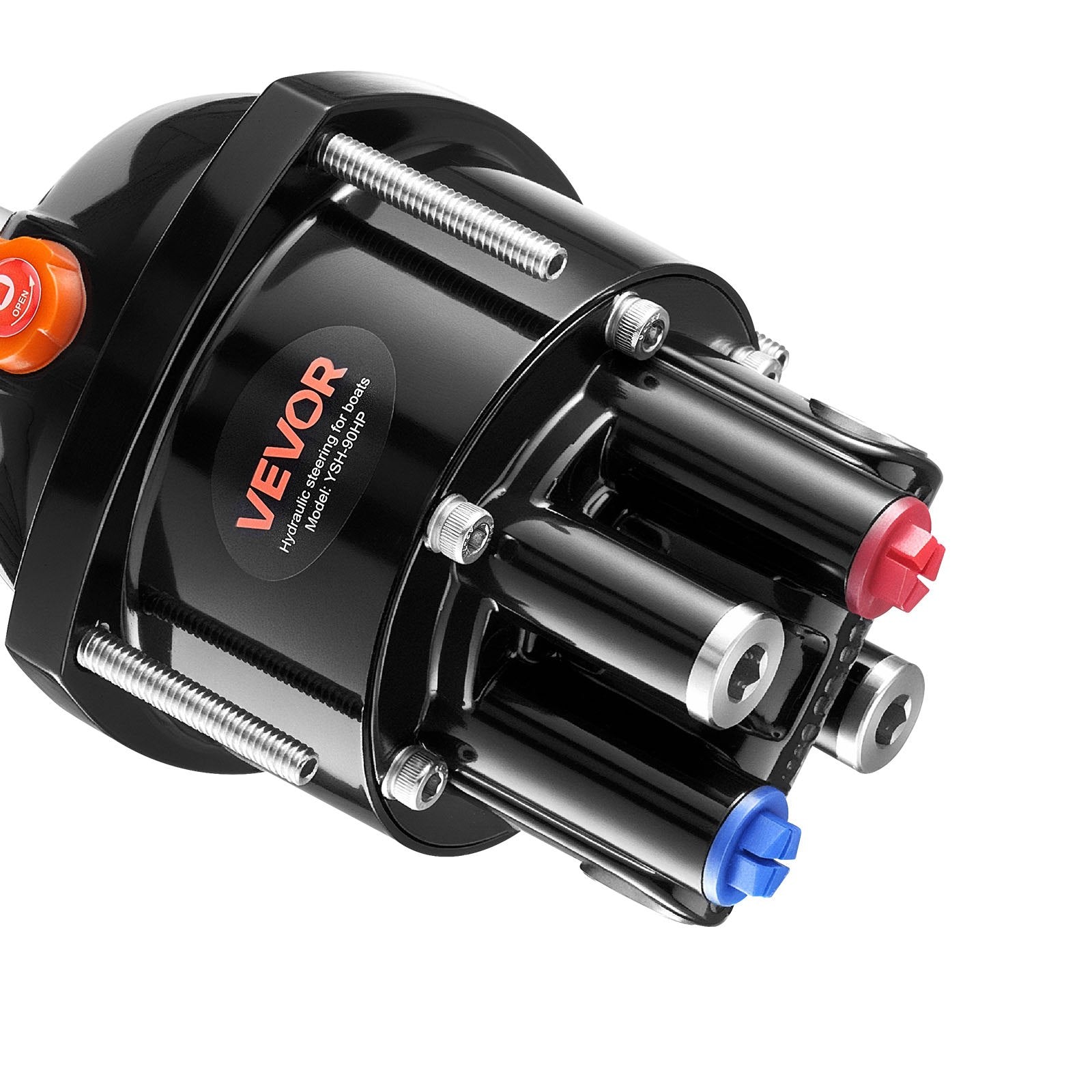 VEVOR Hydraulic Steering Kit, 90 HP, Marine Boat Hydraulic Steering System, with 6.9 MPa/1000 psi Helm Pump, Two-Way Lock Cylinder, and 6 m High-Strength Hoses, for Single Station, Single-Engine Use