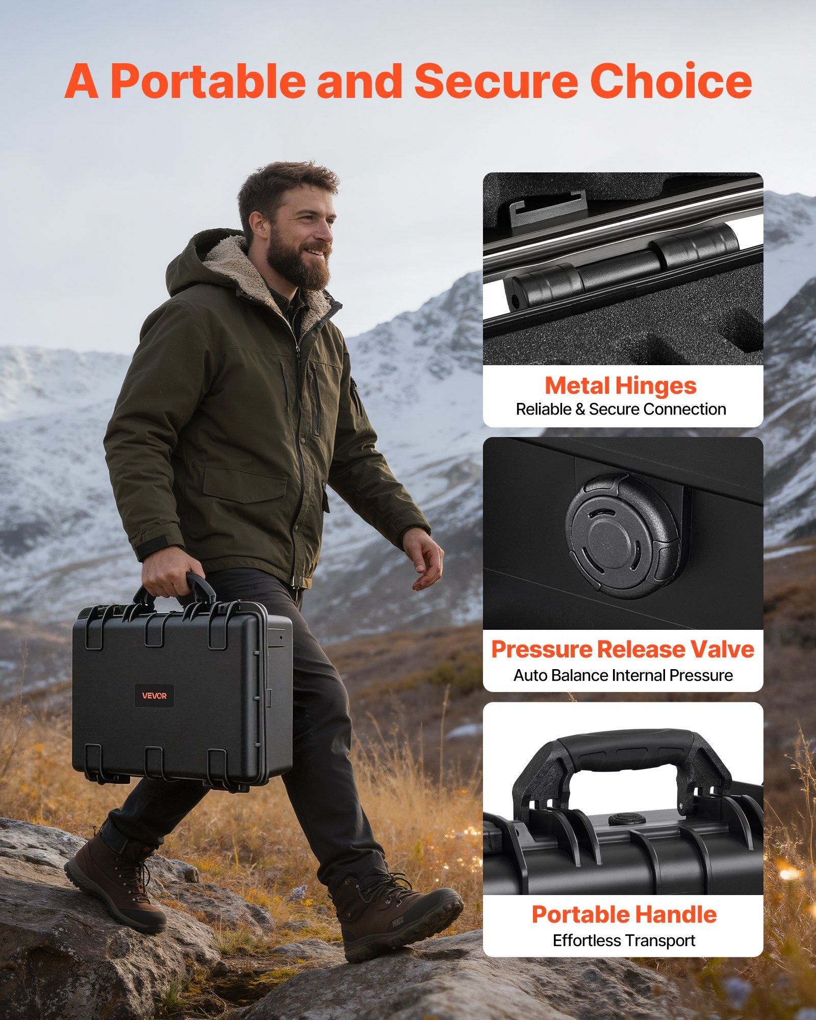 Hard Pistol Case, Heavy Duty Hard Gun Case with XPE Foam Interior, Waterproof Pistol Storage Box with Customizable Lining & Handle for Gun, Lenses, Camera, Gear, TSA Compliant, 475x415x215 mm