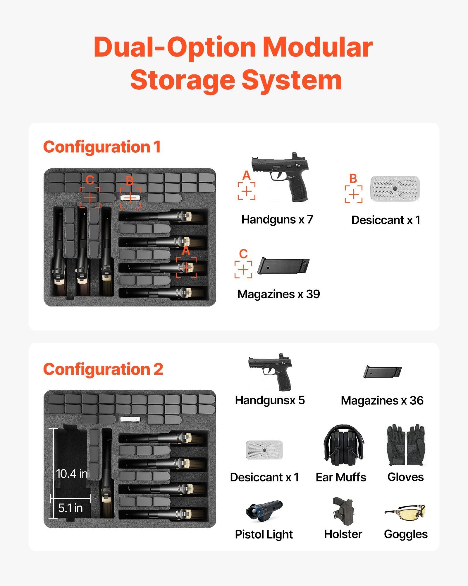 Hard Pistol Case, Heavy Duty Hard Gun Case with XPE Foam Lining, Waterproof Pistol Storage Box with Customizable Interior & Handle for Gun, Lenses, Camera, Gear, TSA Compliant, 491x434x211 mm