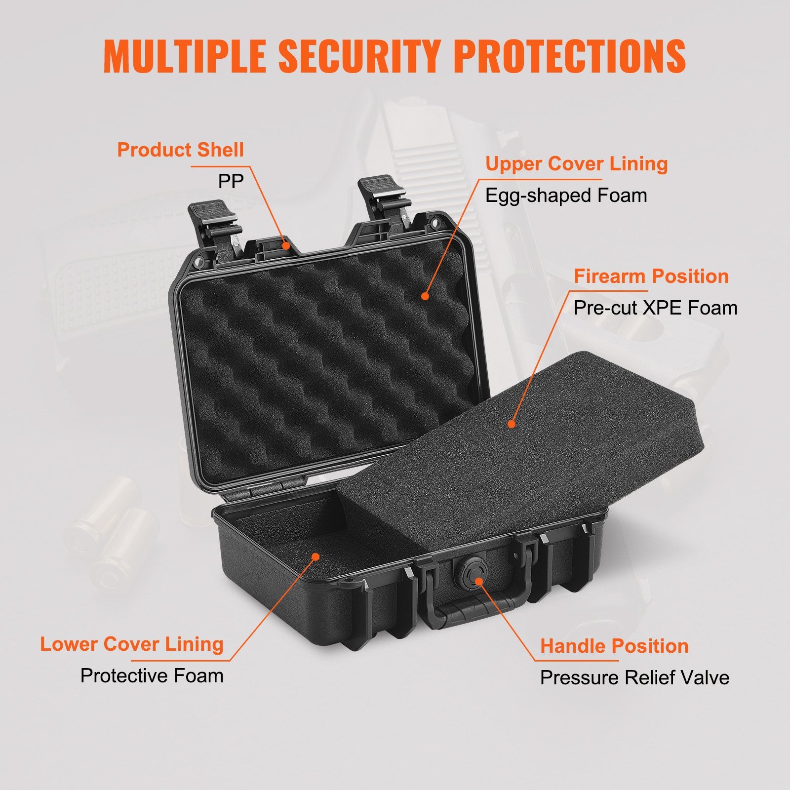 VEVOR Hard Pistol Cases with Pre-cut PU Foam, Waterproof & Dustproof Hard Gun Case for 1 Pistol, 12.59×9.01×4.4 in Lockable Pistol Case, Black
