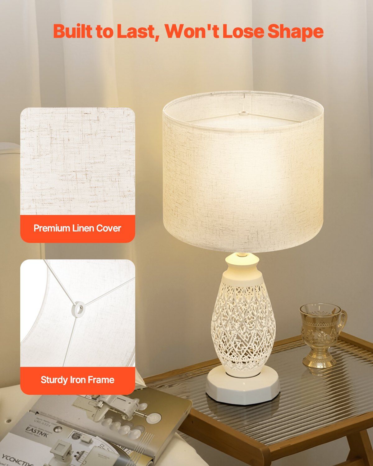 Drum Lamp Shade, 33 cm Top x 33 cm Bottom x 25 cm High, Medium Drum Linen Lampshade, Replacement Lamp Shade for Table Lamps Floor Lamps Pendant Lights, Easy Assembly Required (Light Linen)