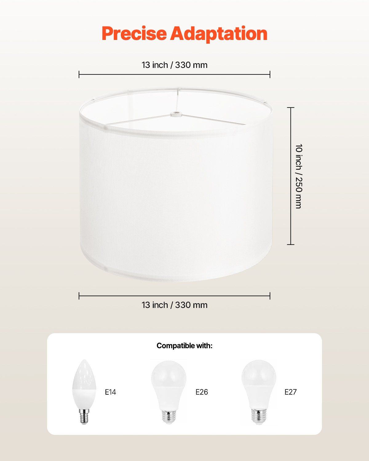 Drum Lamp Shade, 33 cm Top x 33 cm Bottom x 25 cm High, Medium Drum Linen Lampshade, Replacement Lamp Shade for Table Lamps Floor Lamps Pendant Lights, Easy Assembly Required (Off-white Linen)
