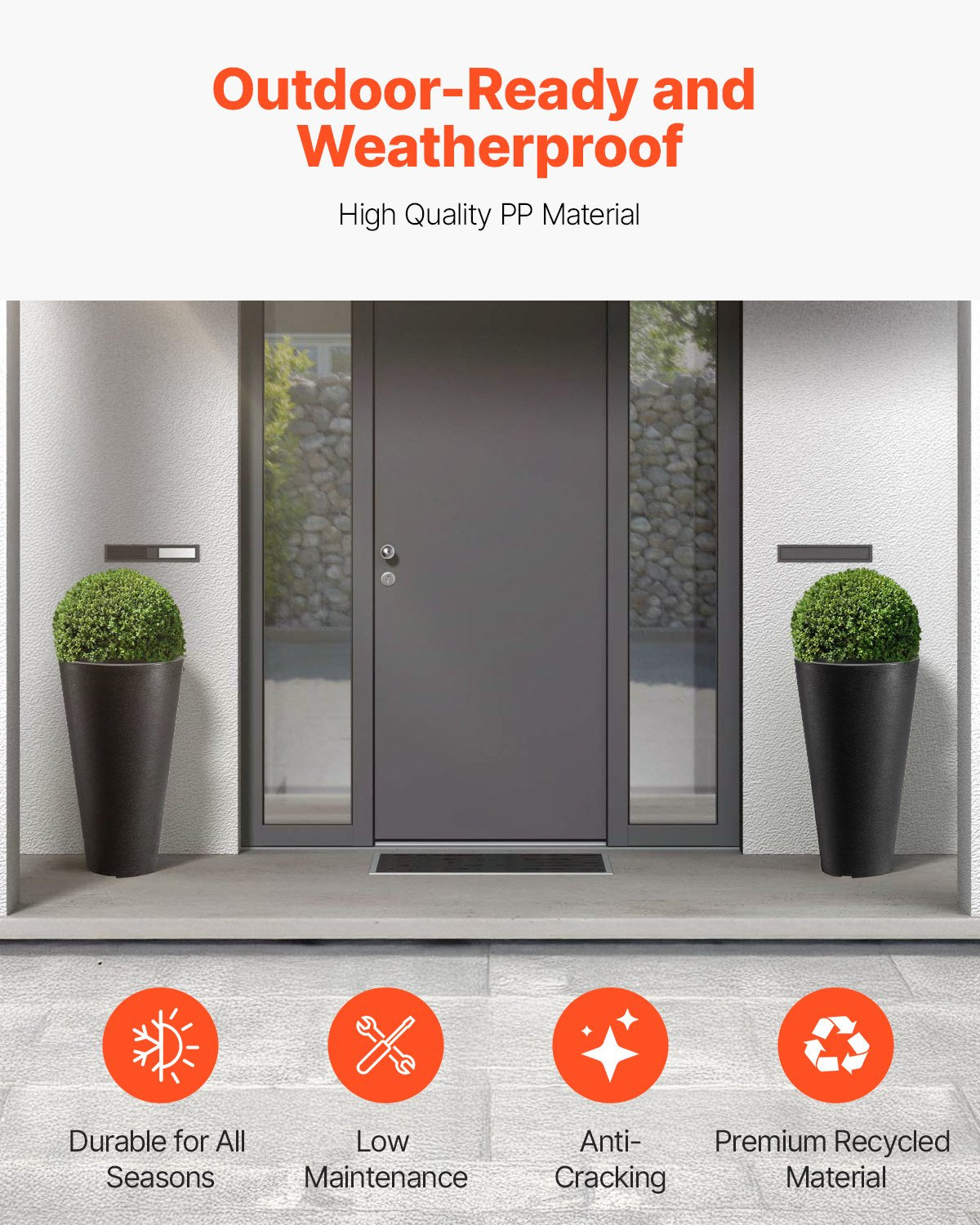 VEVOR Tall Planter, Set of 2 Tall Round Tapered Planters, 59 cm Large Modern Gardening and Flower Plastic Pots, Decorative Tall Black Planter with Drainage Hole, for Porch, Patio, Indoor & Outdoor