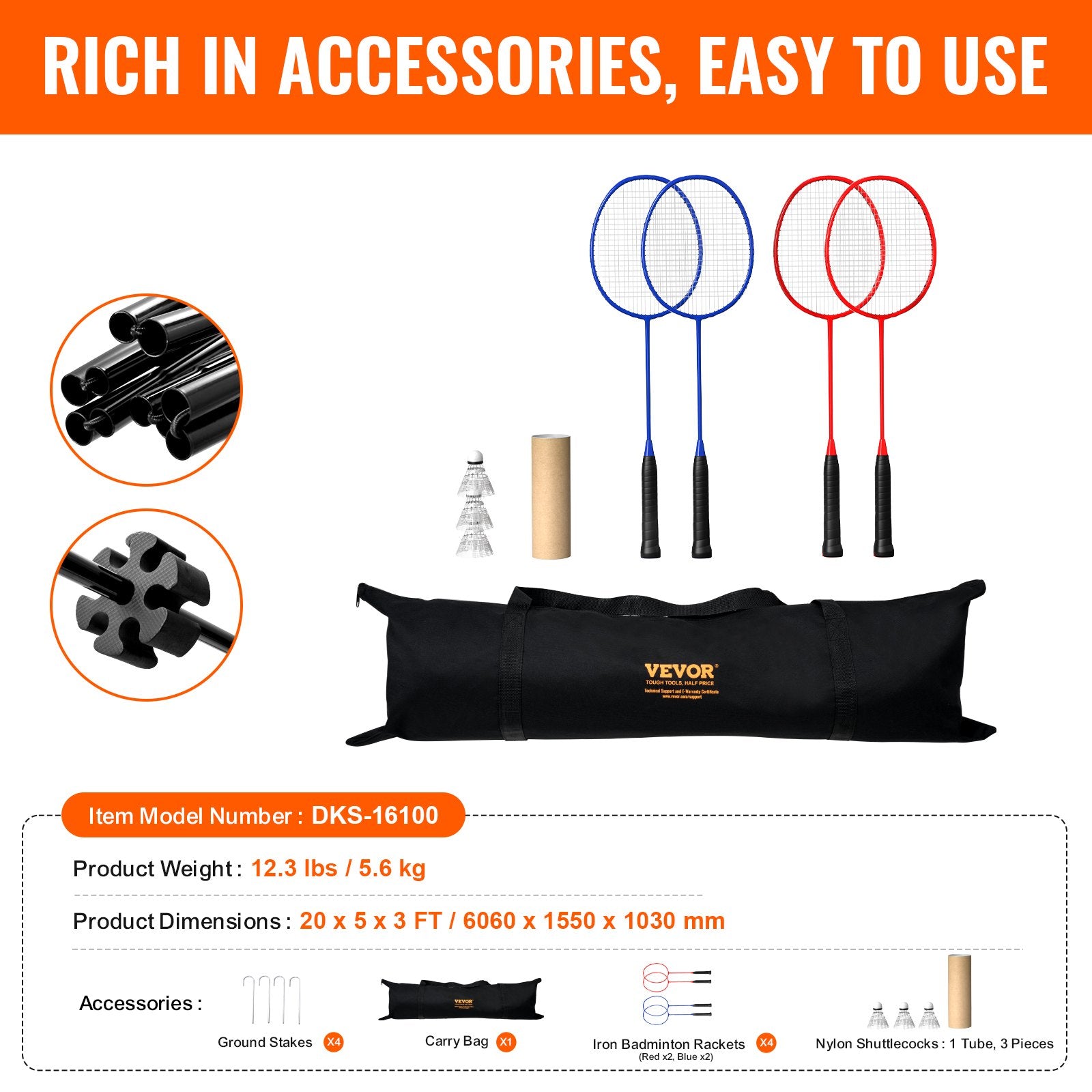 VEVOR 20ft Badminton Net Set Outdoor Portable Volleyball Pickleball Tennis Net