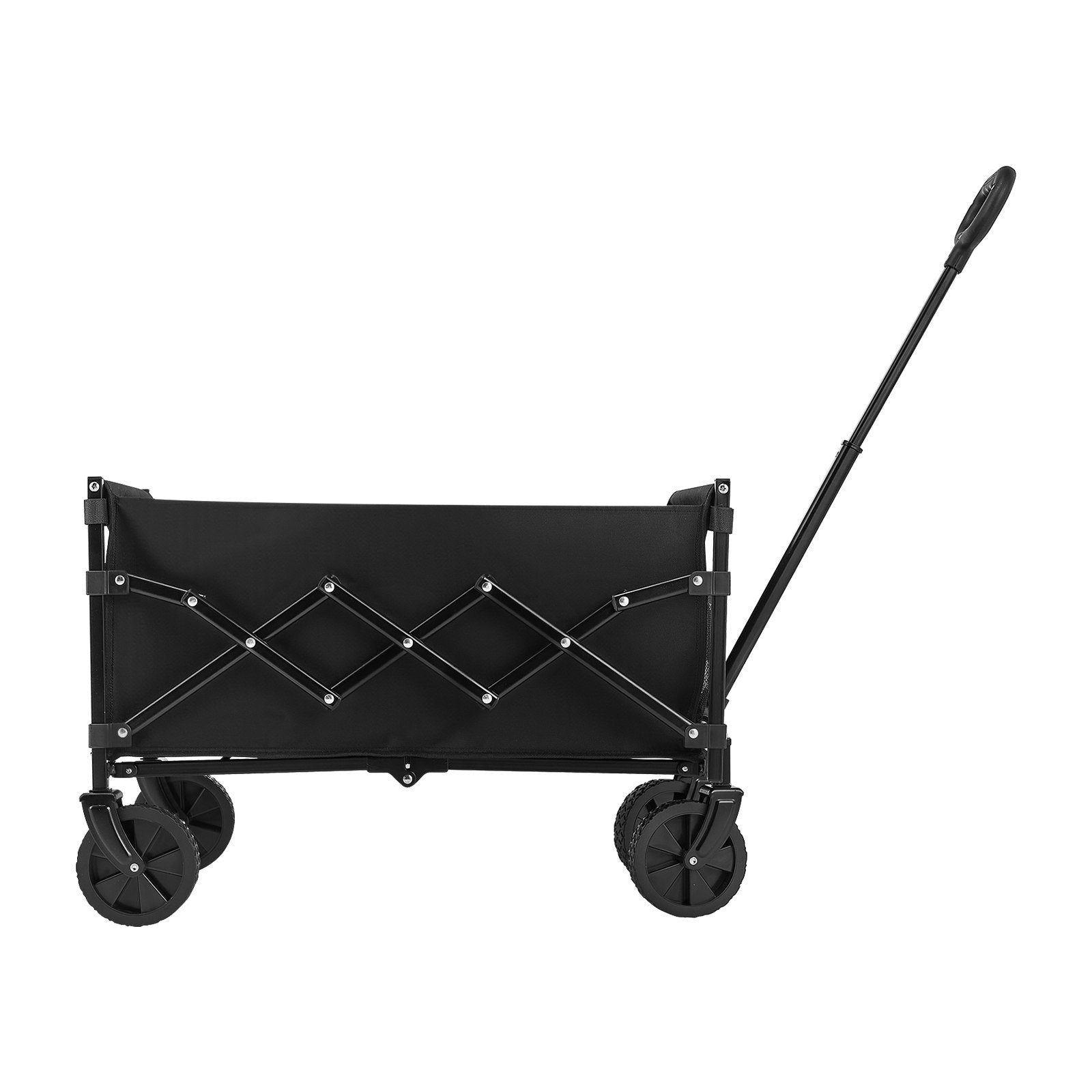 VEVOR Collapsible Wagon Carts, 120L & 225LBS Folding Wagons with All-Terrain Wheels, Heavy Duty Outdoor Utility Cart with Adjustable Handle, Portable Camping Cart for Beach Grocery Garden Black