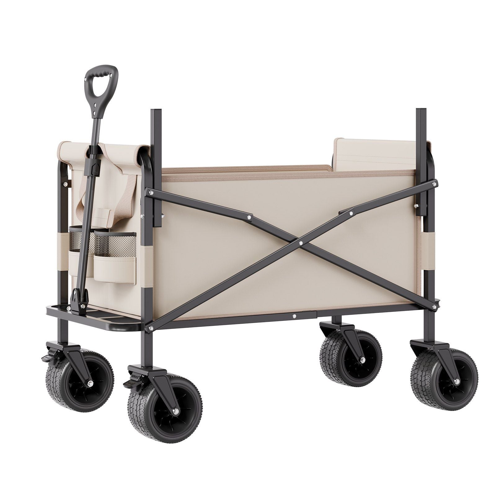 Collapsible Folding Wagon, 550lb Load & 220L, 2 in 1 Foldable Wagon Cart Converts to Bench, Utility Wagon with Adjustable Handle, Outdoor Cart for Groceries Shopping, Camping, Gardening