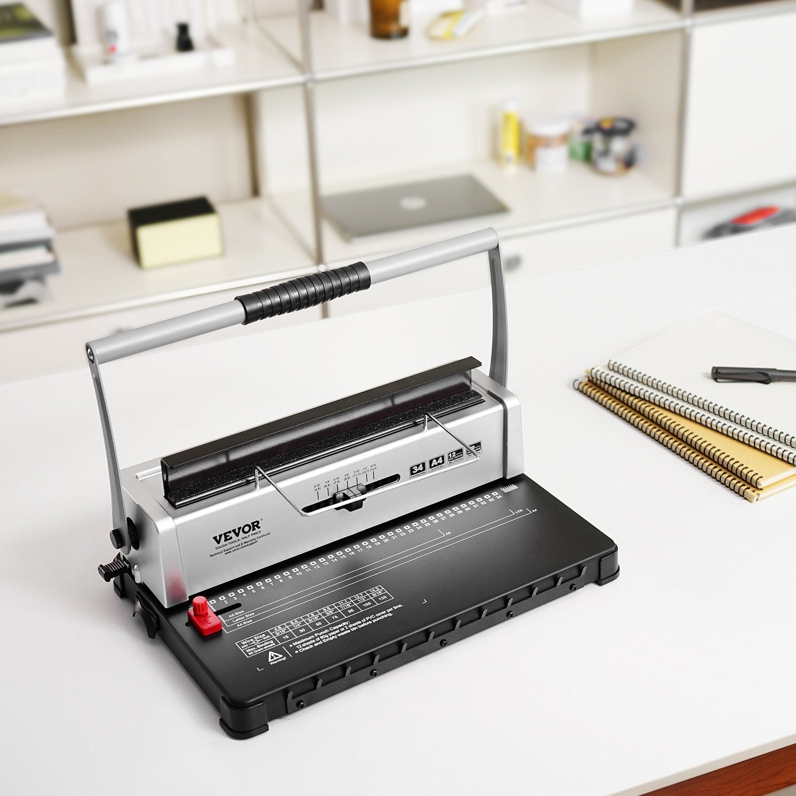 VEVOR Coil Spiral Binding Machine, Manual Book Maker 34-Holes Binding 120 Sheets, Punch Binder with Adjustable 3/16" - 9/16" Coil Binding Spines and Side Margin, for Letter Size, A4, A5