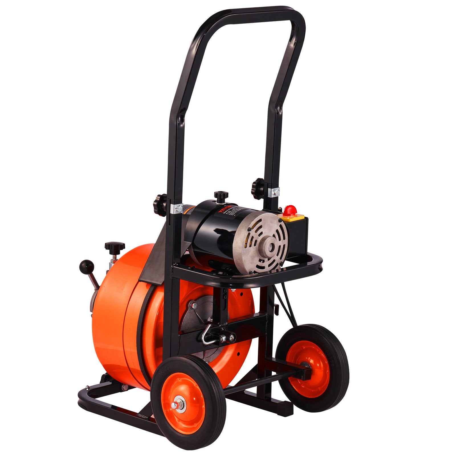 VEVOR Drain Cleaner Machine 75FT x 1/2Inch, Auto Feed Sewer Snake Auger with 4 Cutter & Air-activated Foot Switch for 2" to 4" Pipes, Orange, Black