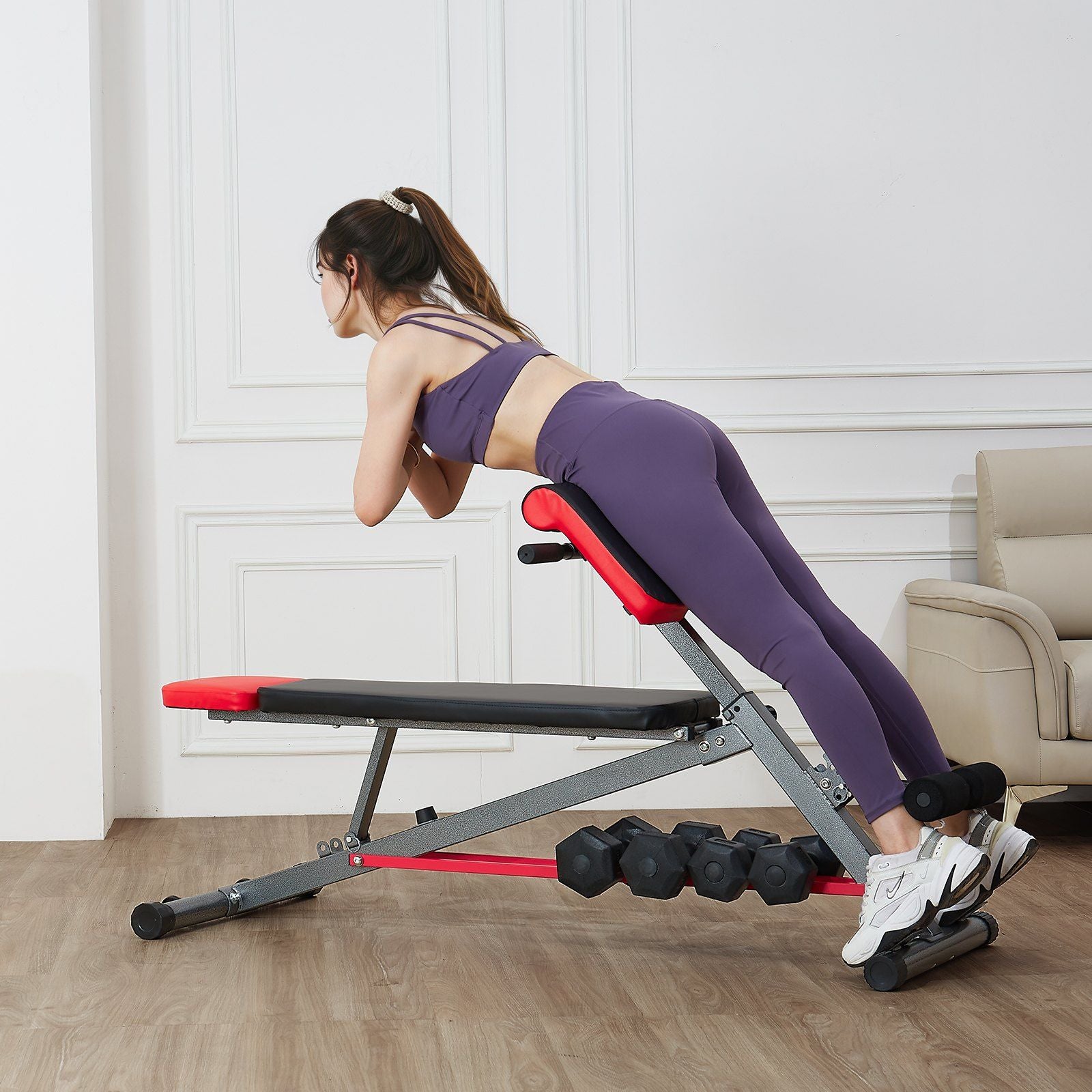Multi-Functional Weight Bench for Full Body Workout, Roman Chair Hyperextension Bench, 660 lbs Adjustable Extension Equipment for Back Arm Core Ab Workout, Sit Up Exercise Machine for Home Gym