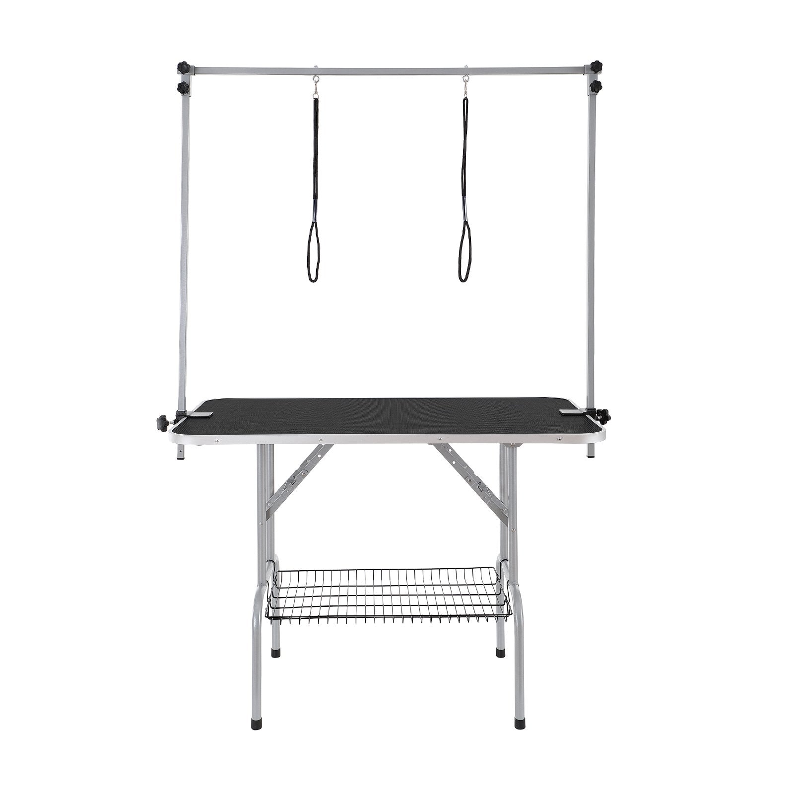 VEVOR Pet Grooming Table Two Arms with Clamp, 117cm Dog Grooming Station, Foldable Pets Grooming Stand for Medium and Small Dogs, Free Two No Sit Haunch Holder with Grooming Loop, Bearing 149.7kg