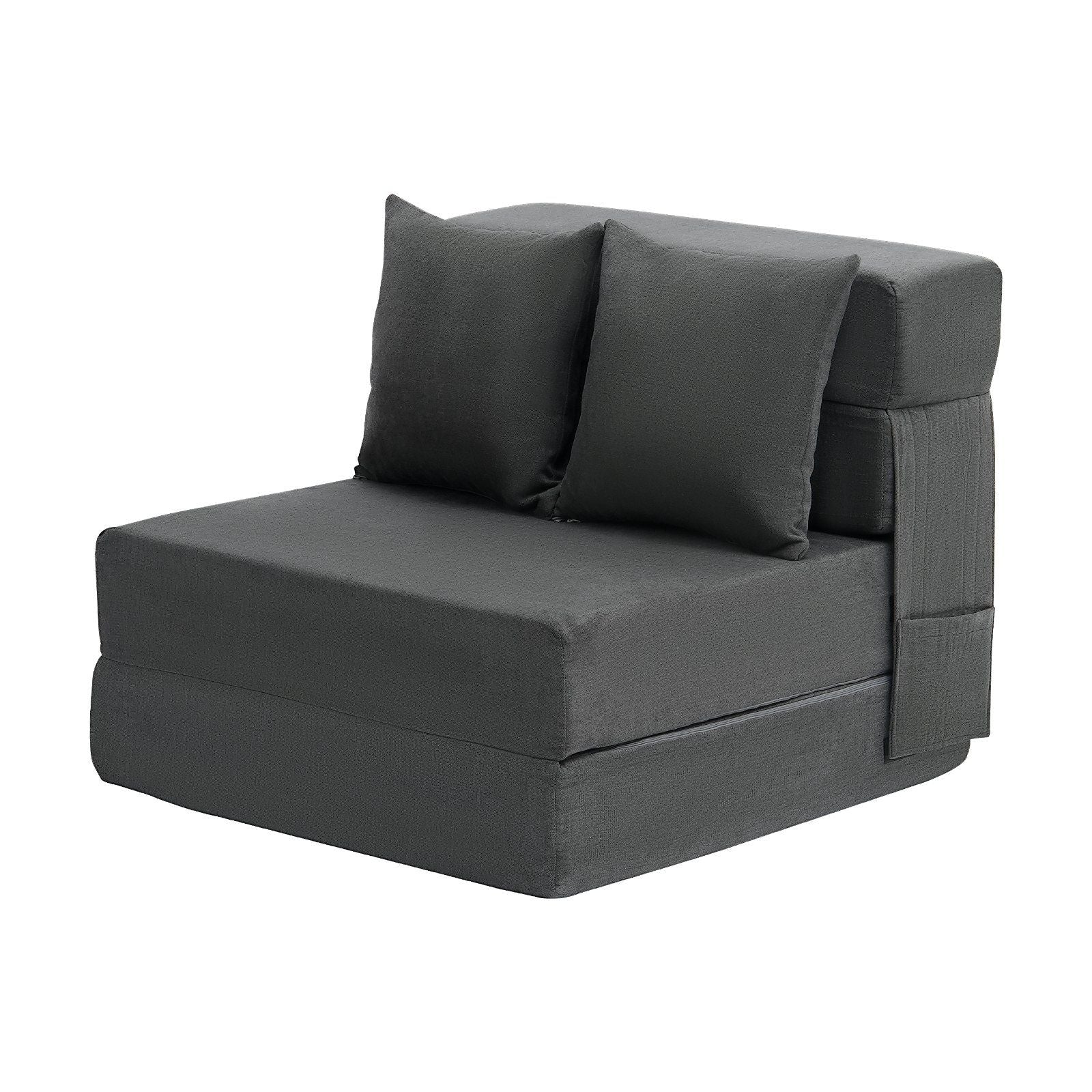 Folding Sofa Bed, 3-in-1 Foldable Couch Bed with 2 Pillows and Washable Cover, 25D High Density Memory Foam Convertible Sleeper Chair Bed, Futon Couch for Living Room, Bedroom, Dark Grey(Single)