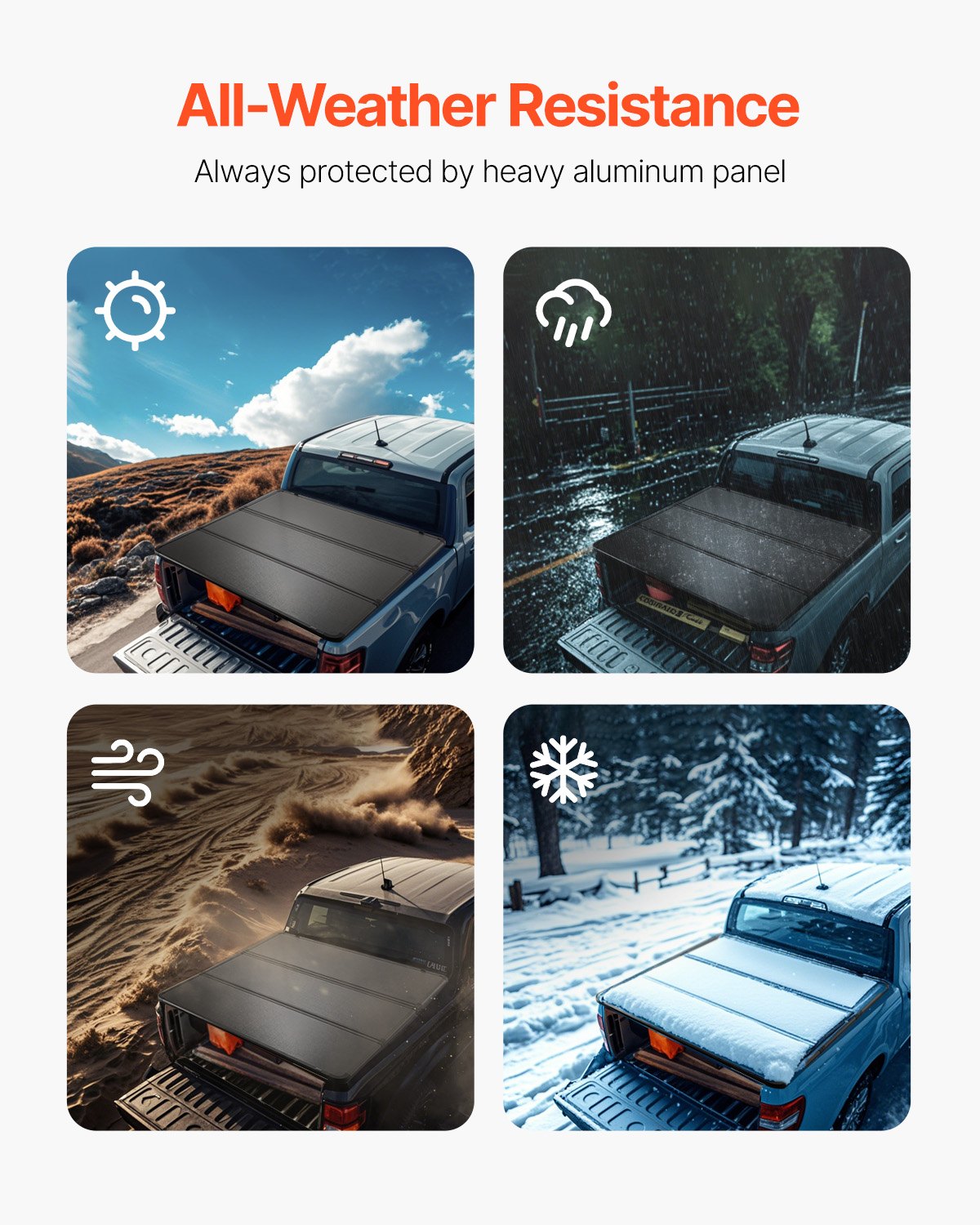 VEVOR Tri-Fold Truck Bed Tonneau Cover, Compatible with 2015-2024 Ford F-150, Lightning, Styleside 1661 mm Bed, Fit 1704 x 1656 mm/1661 x 1656 mm Inside Bed, 181.4 kg Load Capacity, LED Light, Black