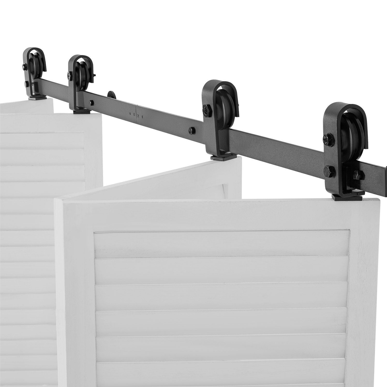 Bi-Folding Sliding Barn Door Hardware Track Kit, 76" Top Mount Track Kit, Slide Smoothly & Quietly, Heavy Duty, Easy to Install, Suitable for Four 18" Closet Pantry Laundry Doors (Not Included)