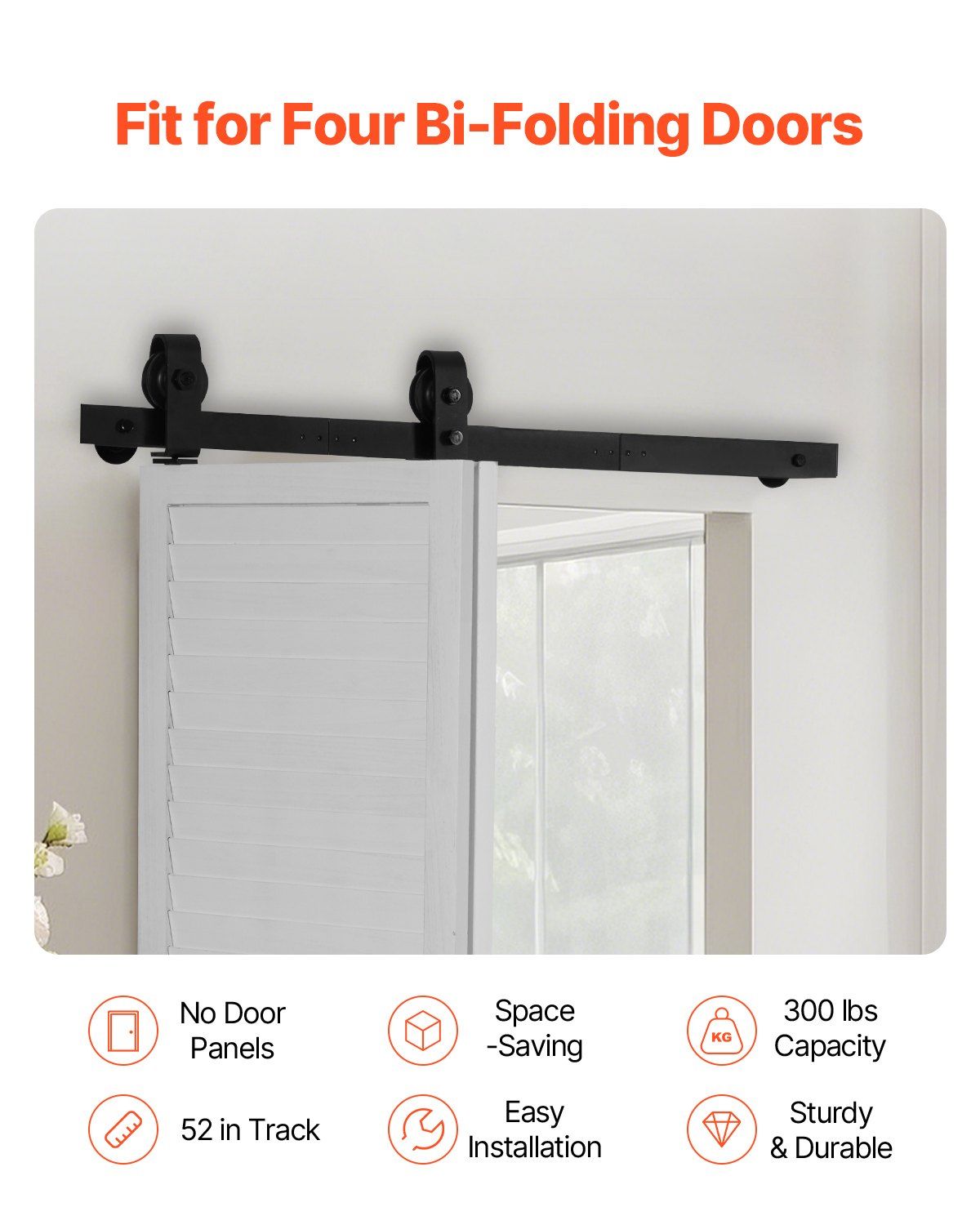 Bi-Folding Sliding Barn Door Hardware Track Kit, 36" Top Mount Track Kit, Slide Smoothly & Quietly, Heavy Duty, Easy to Install, Suitable for Two 16" Closet Pantry Laundry Doors (Not Included)