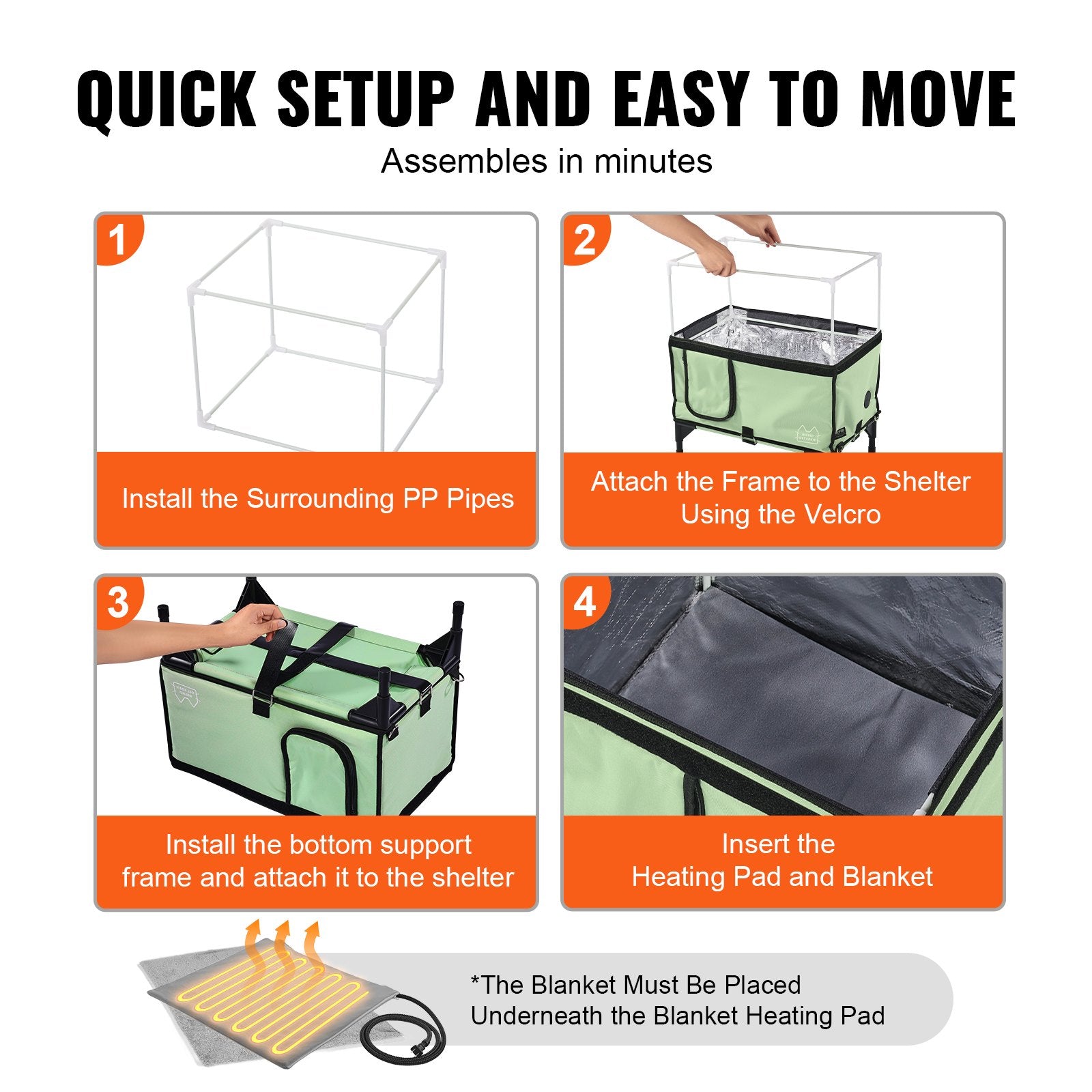 VEVOR Elevated Heated Cat House, Cuboid Kitty Shelter with Adjustable Temperature and Timer, 900D Oxford Cloth Foldable Cat Shelter with Heated Pad  for Winter to Stay Warm and Cozy, Green (Large)