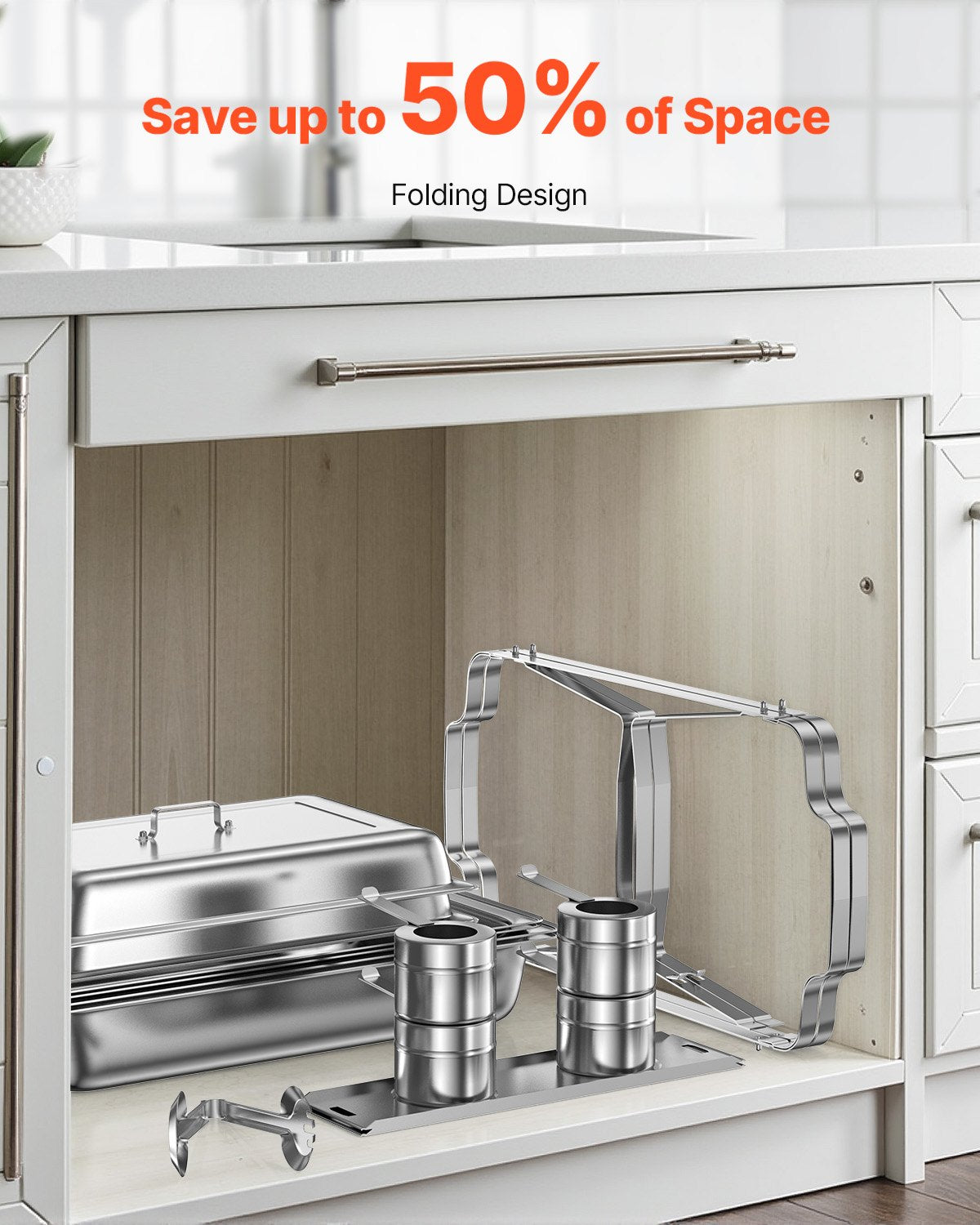 VEVOR 8 Qt 4 Pack Rectangle Chafing Dish Buffet Set Fullsize Pan Stainless Steel