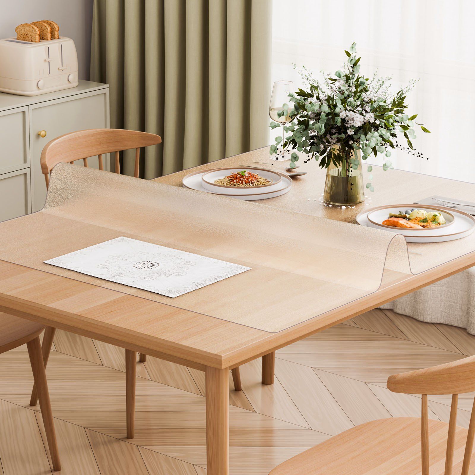 Plastic Table Cover, 24 x 48 Inch 1.5 mm Thick Frosted Table Protector, Rectangle PVC Desk Mat, Waterproof & Easy Cleaning Desk Pad Tablecloth, for Office Dresser Dining Room Table Night Stand