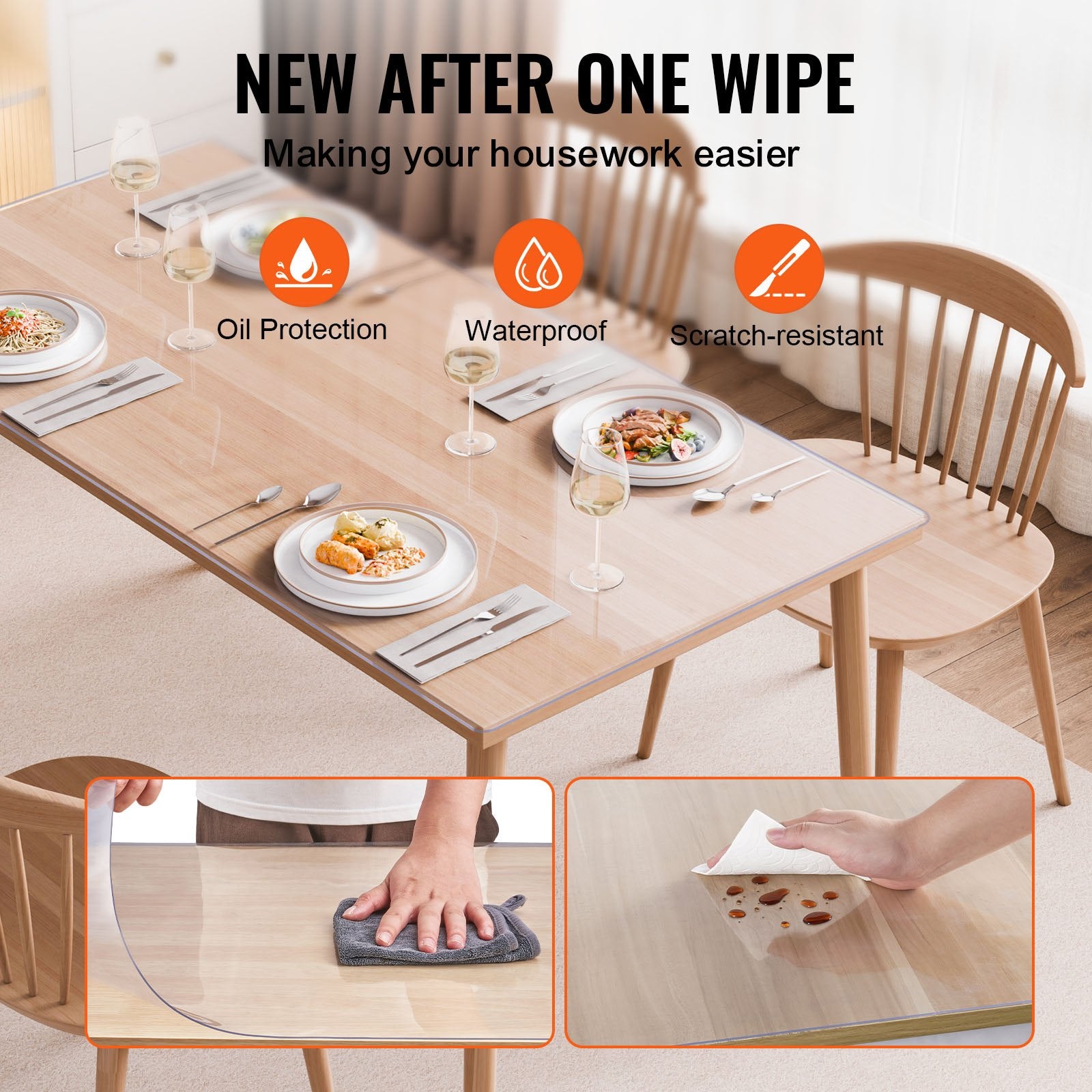 VEVOR Plastic Table Cover, 40 x 60 Inch 1.5 mm Thick Clear Table Protector, Rectangle PVC Desk Mat, Waterproof & Easy Cleaning Desk Pad Tablecloth, for Office Dresser Dining Room Table Night Stand