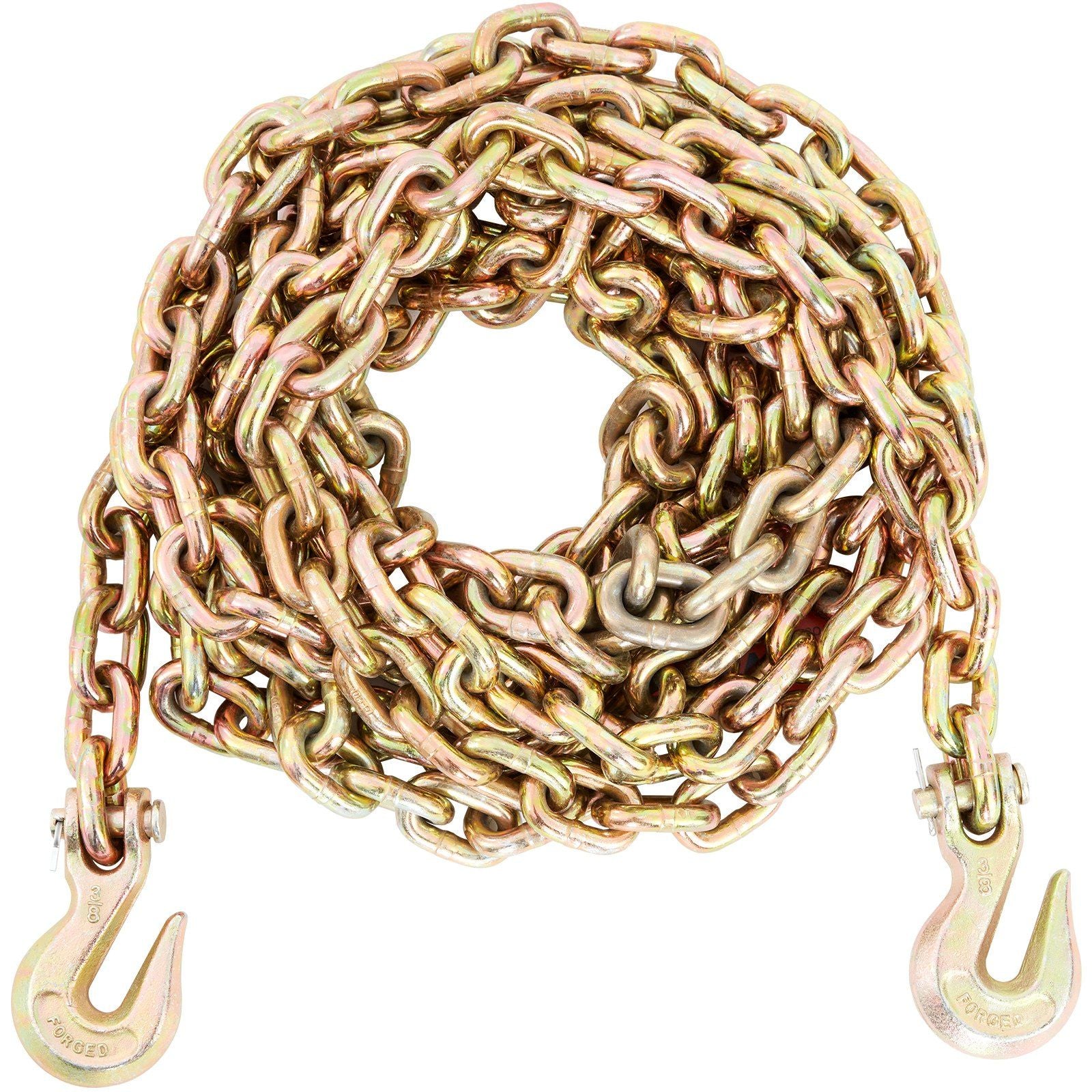Transport Binder Chain, 3220 kg Working Load Limit, 3/8''x20' G80 Tow Chain Tie Down with Grab Hooks, DOT Certified, Galvanized Coating Manganese Steel for Dock Factory Construction Site, 2 Pack