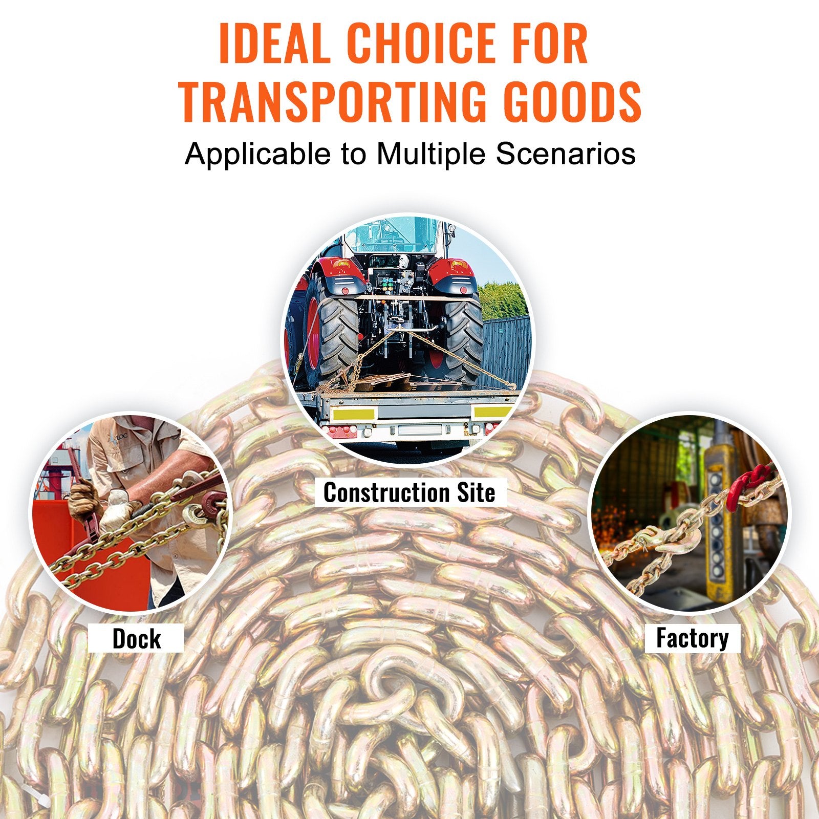 VEVOR Transport Binder Chain, 2222 kg Working Load Limit, G80 Tow Chain Tie Down with Grab Hooks, DOT Certified, Galvanized Coating Manganese Steel for Dock Factory Construction Site