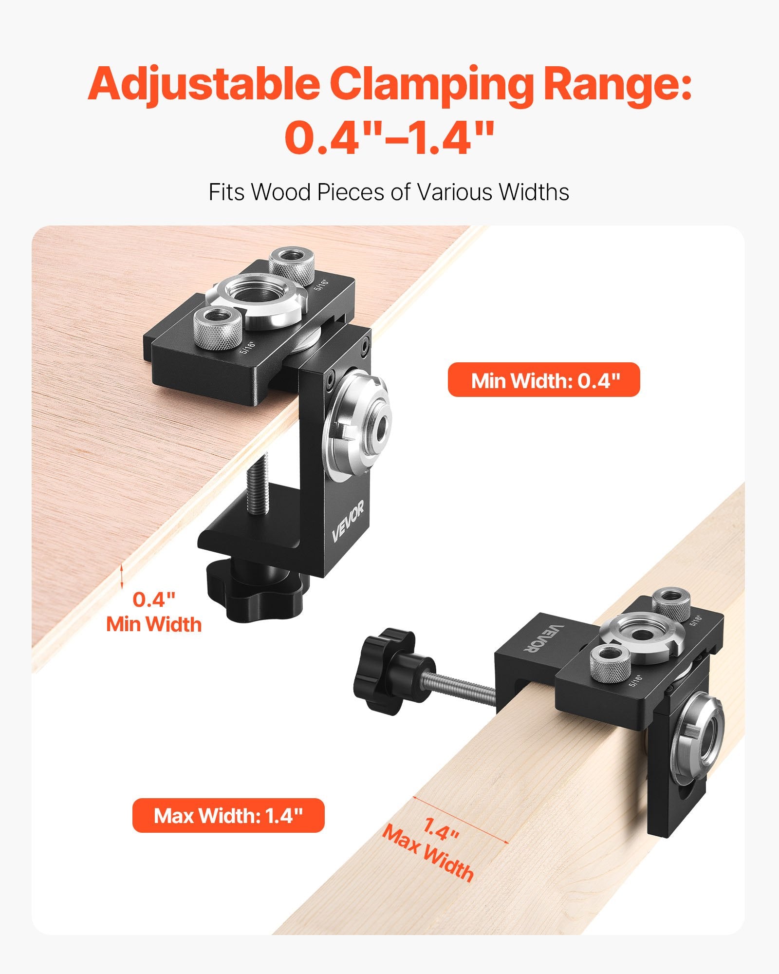 VEVOR Doweling Jig Kit, Self Centering Dowel Drill Jig for Straight Holes, Aluminum Alloy Woodworking Joints Tool with 3 Size Drill Bits 6.4 / 7.9 / 15 mm, Adjustable Width, for Wood Working