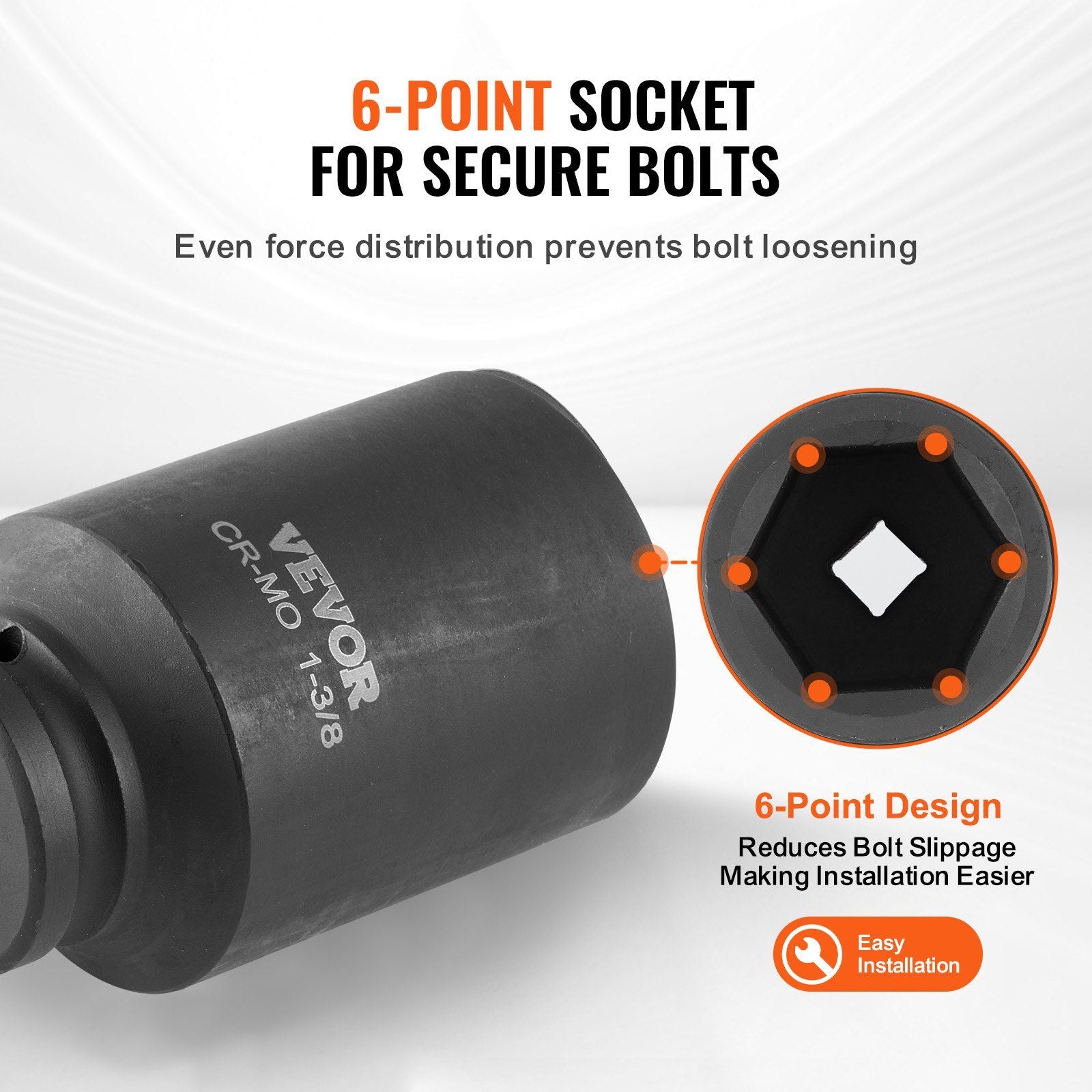 Axle Nut Impact Socket Set, 1/2" Drive Deep 6-Point 8-Piece SAE Spindle Nut Socket Set, CR-MO Heat Treated Large Socket Set with Storage Case, for Auto Repair, Removing or Installing Axle Nuts