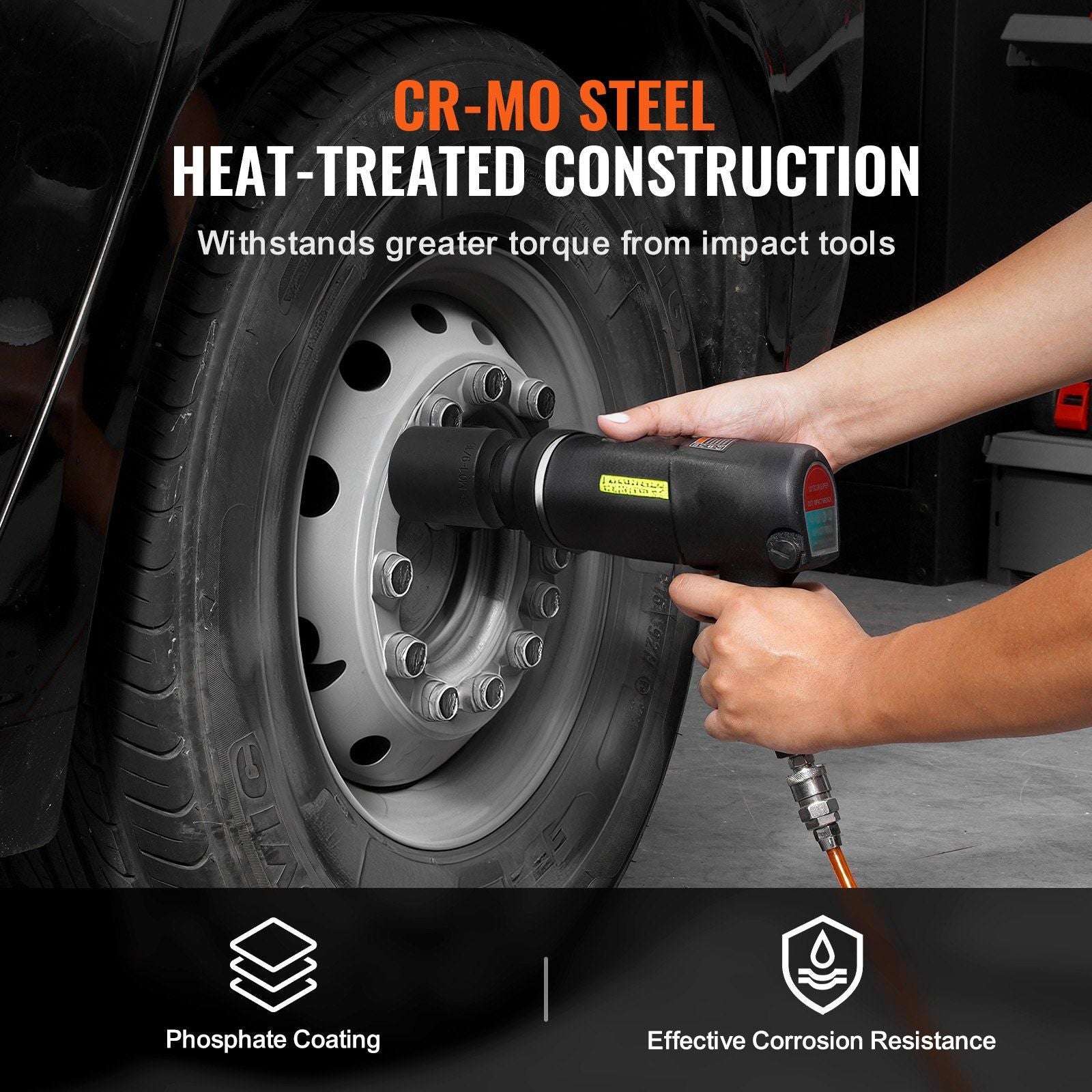 Axle Nut Impact Socket Set, 1/2" Drive Deep 6-Point 8-Piece SAE Spindle Nut Socket Set, CR-MO Heat Treated Large Socket Set with Storage Case, for Auto Repair, Removing or Installing Axle Nuts
