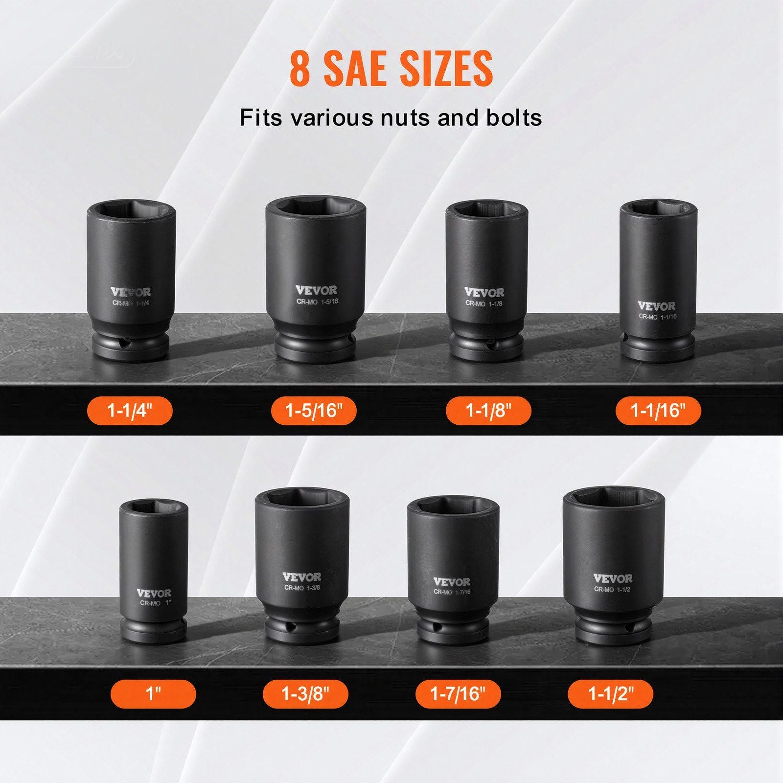 Axle Nut Impact Socket Set, 3/4" Drive Deep 6-Point 8-Piece SAE Spindle Nut Socket Set, CR-MO Heat Treated Large Socket Set with Storage Case, for Auto Repair, Removing or Installing Axle Nuts