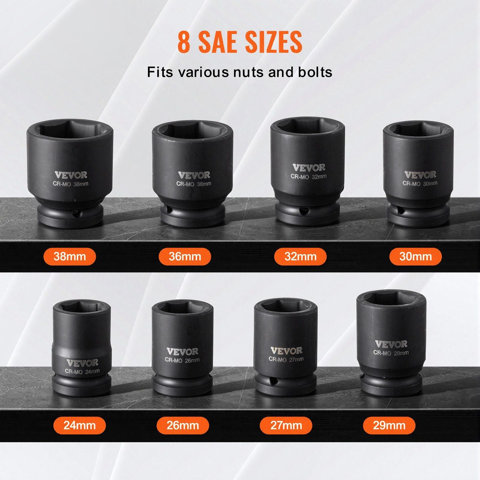 Axle Nut Impact Socket Set, 3/4" Drive 6-Point 8-Piece Metric Spindle Nut Socket Set, CR-MO Heat Treated Large Socket Set with Storage Case, for Auto Repair, Removing or Installing Axle Nuts