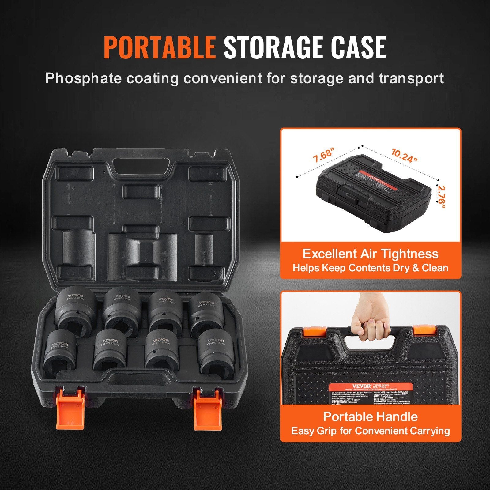 Axle Nut Impact Socket Set, 3/4" Drive 6-Point 8-Piece Metric Spindle Nut Socket Set, CR-MO Heat Treated Large Socket Set with Storage Case, for Auto Repair, Removing or Installing Axle Nuts