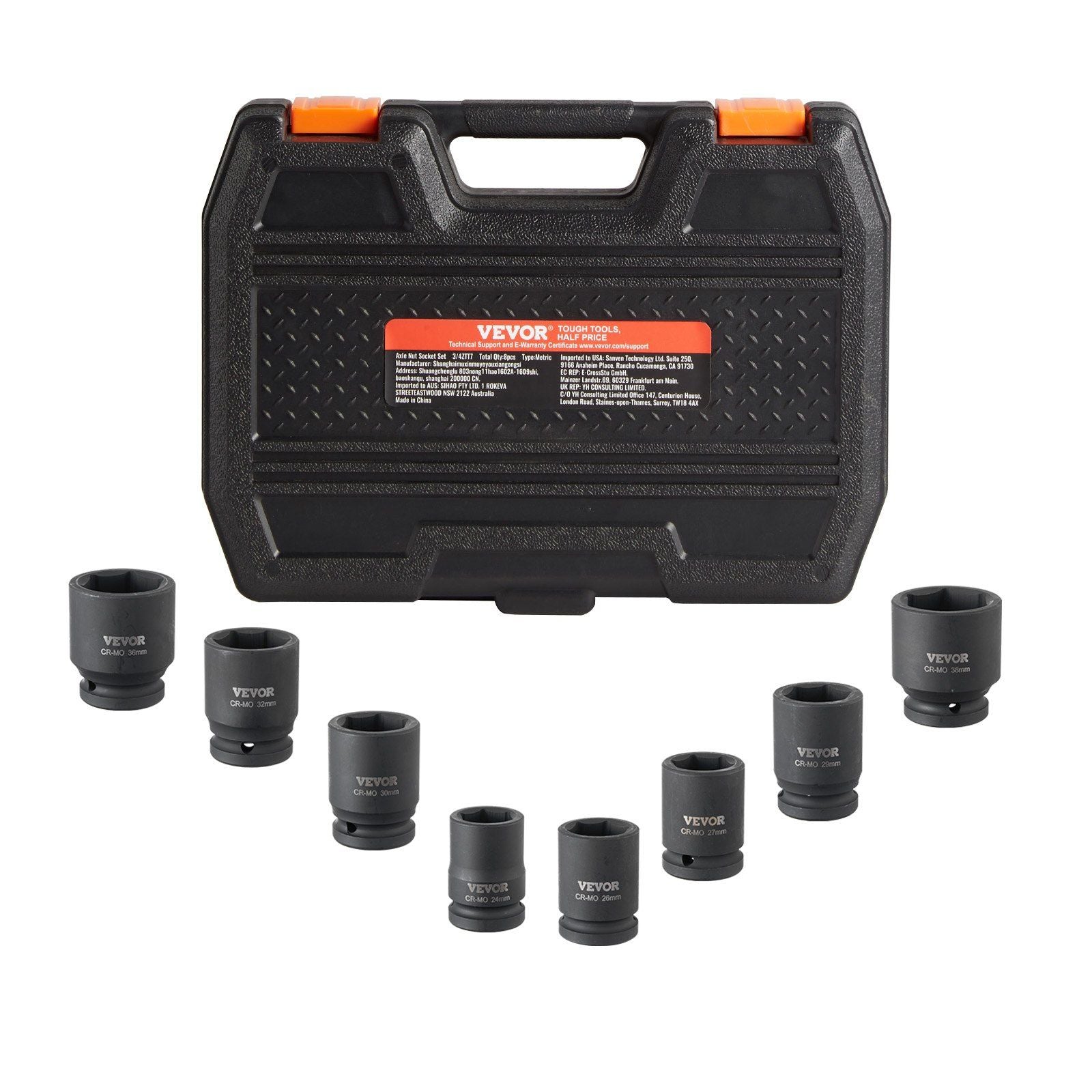 Axle Nut Impact Socket Set, 3/4" Drive 6-Point 8-Piece Metric Spindle Nut Socket Set, CR-MO Heat Treated Large Socket Set with Storage Case, for Auto Repair, Removing or Installing Axle Nuts
