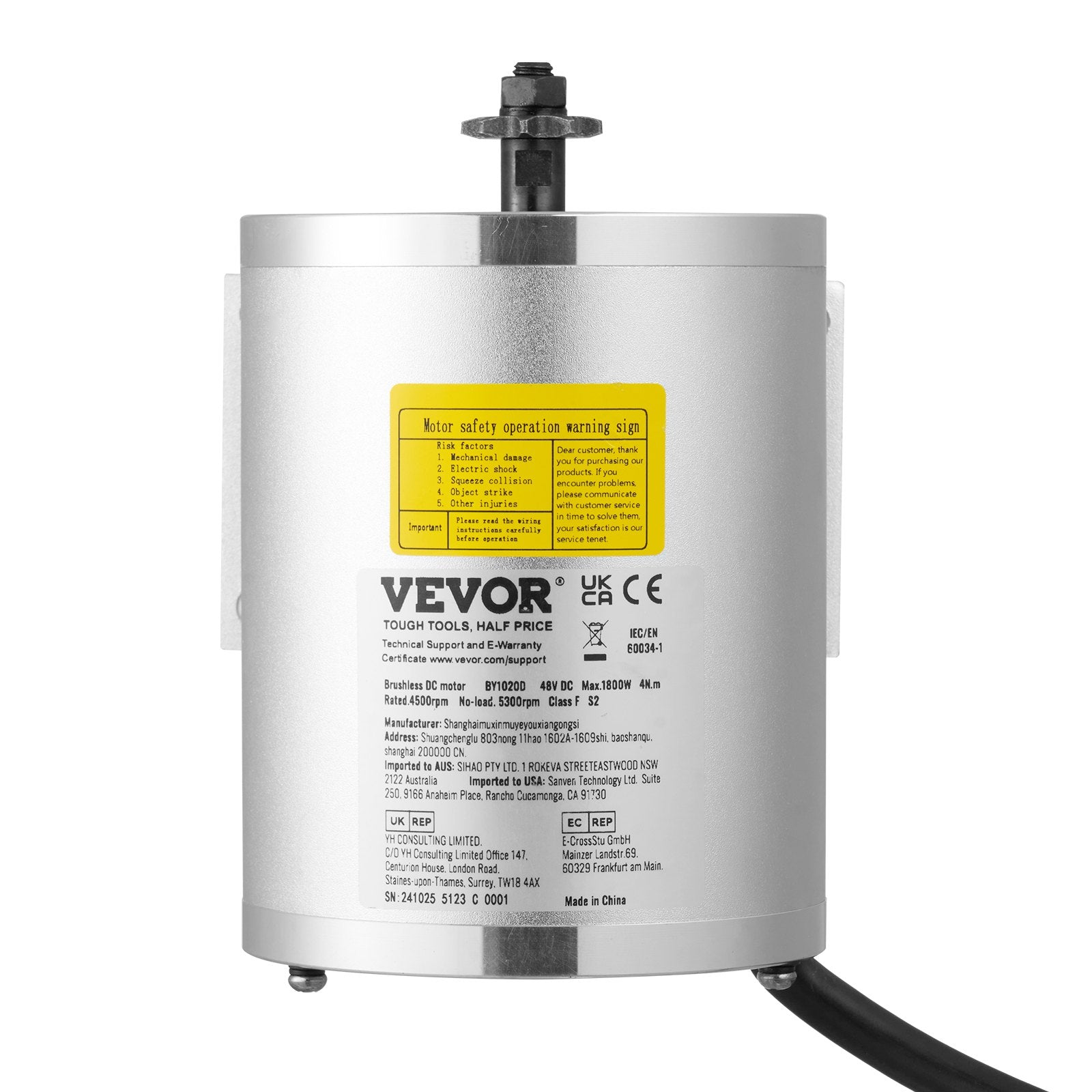 VEVOR 1800W Electric Brushless DC Motor Kit - 48V 4500rpm Motor with Upgraded Speed Controller, Foot Pedal and Throttle Grip Kit for Go Karts E-Bike Motorcycle Scooter