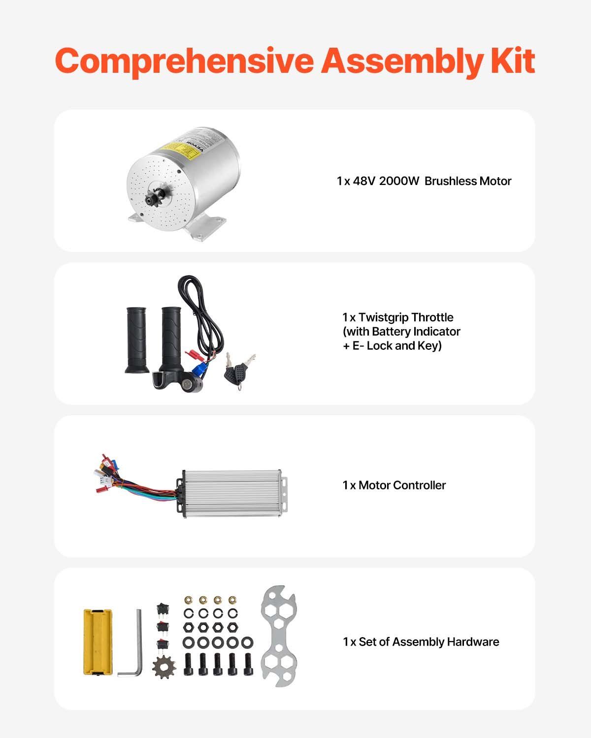 2000W Electric Brushless DC Motor Kit - 48V 4300rpm Motor with Upgraded Speed Controller and Throttle Grip Kit for Go Karts E-Bike Motorcycle Scooter DIY